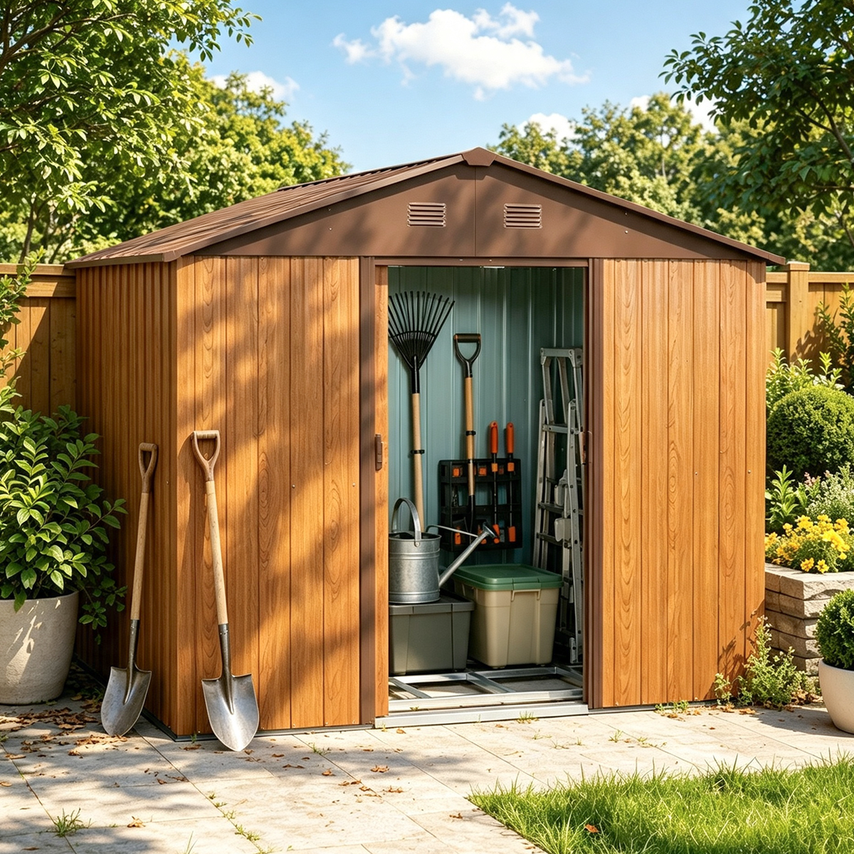 6x8 ft Coffee Metal Storage Shed