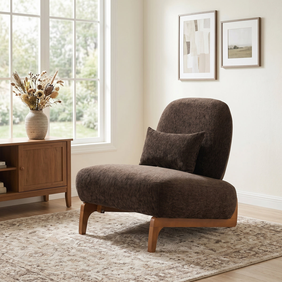 Dark Brown Linen Accent Chair