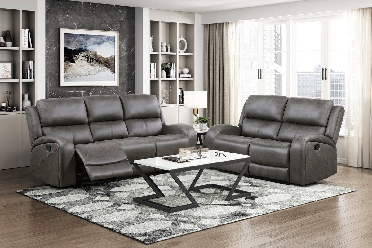 Gray Microfiber Reclining Sofa and Loveseat, Loveseat Without Console