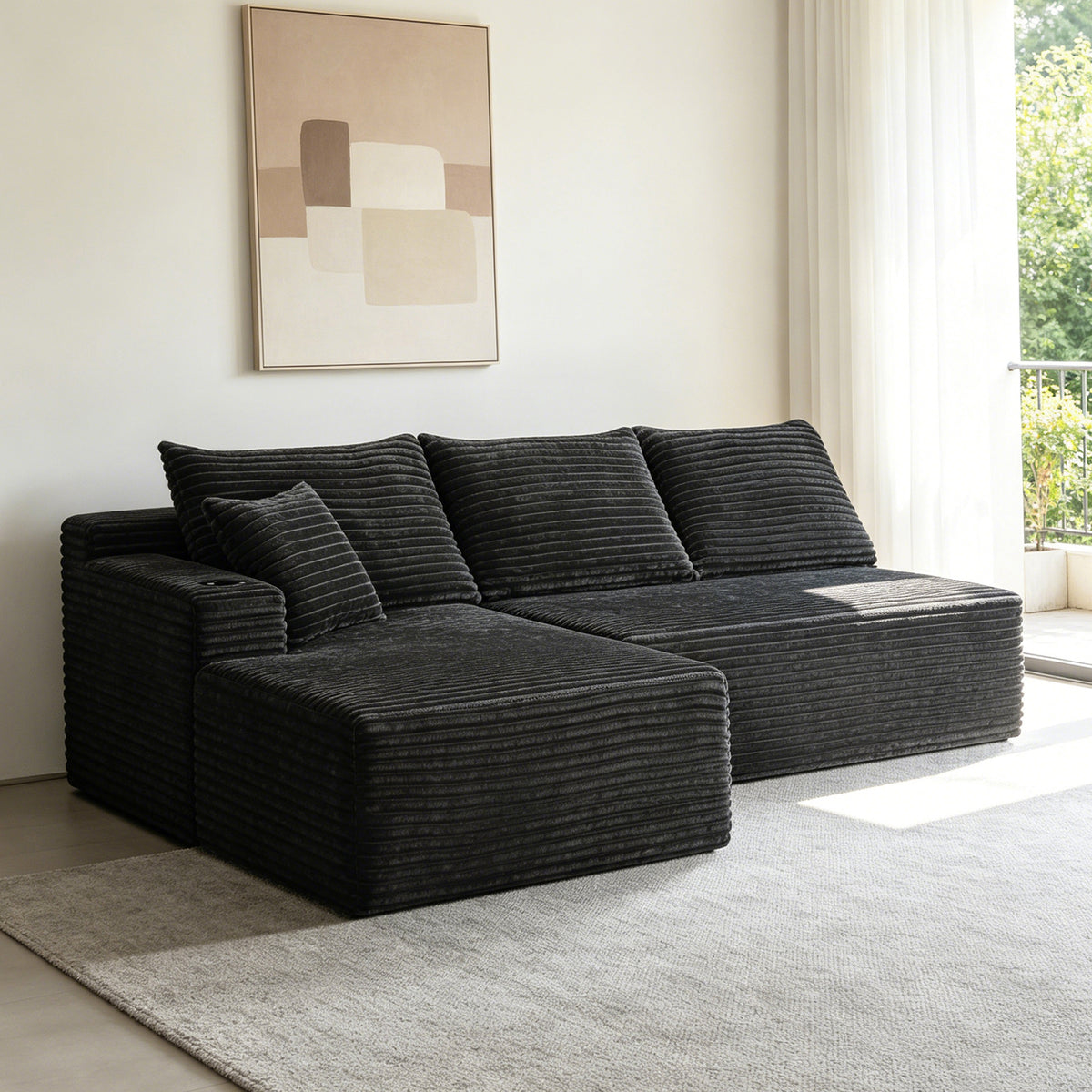 Gray L-Shaped Modular Sectional with Chaise, 96 in Wide, Left-Facing
