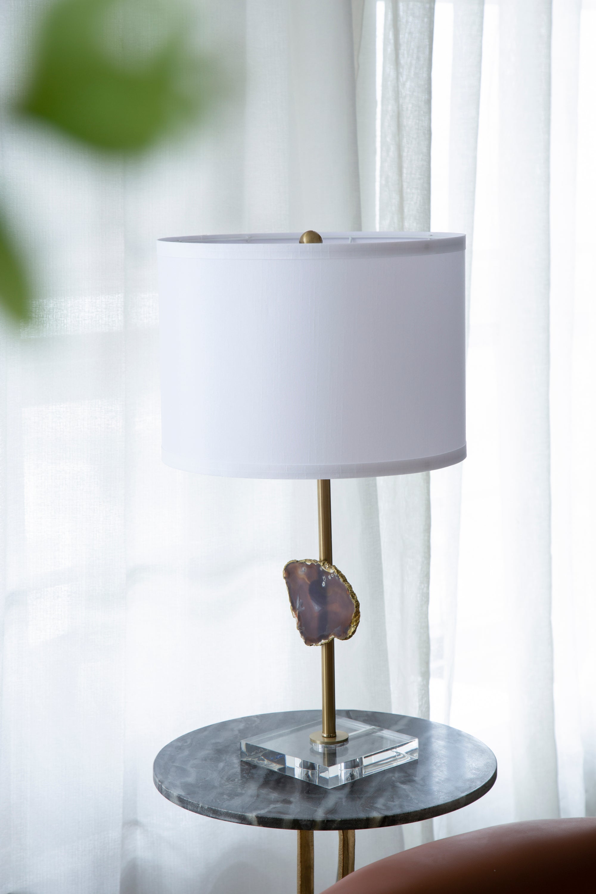 Table Lamp with Acrylic Base, Gold and White
