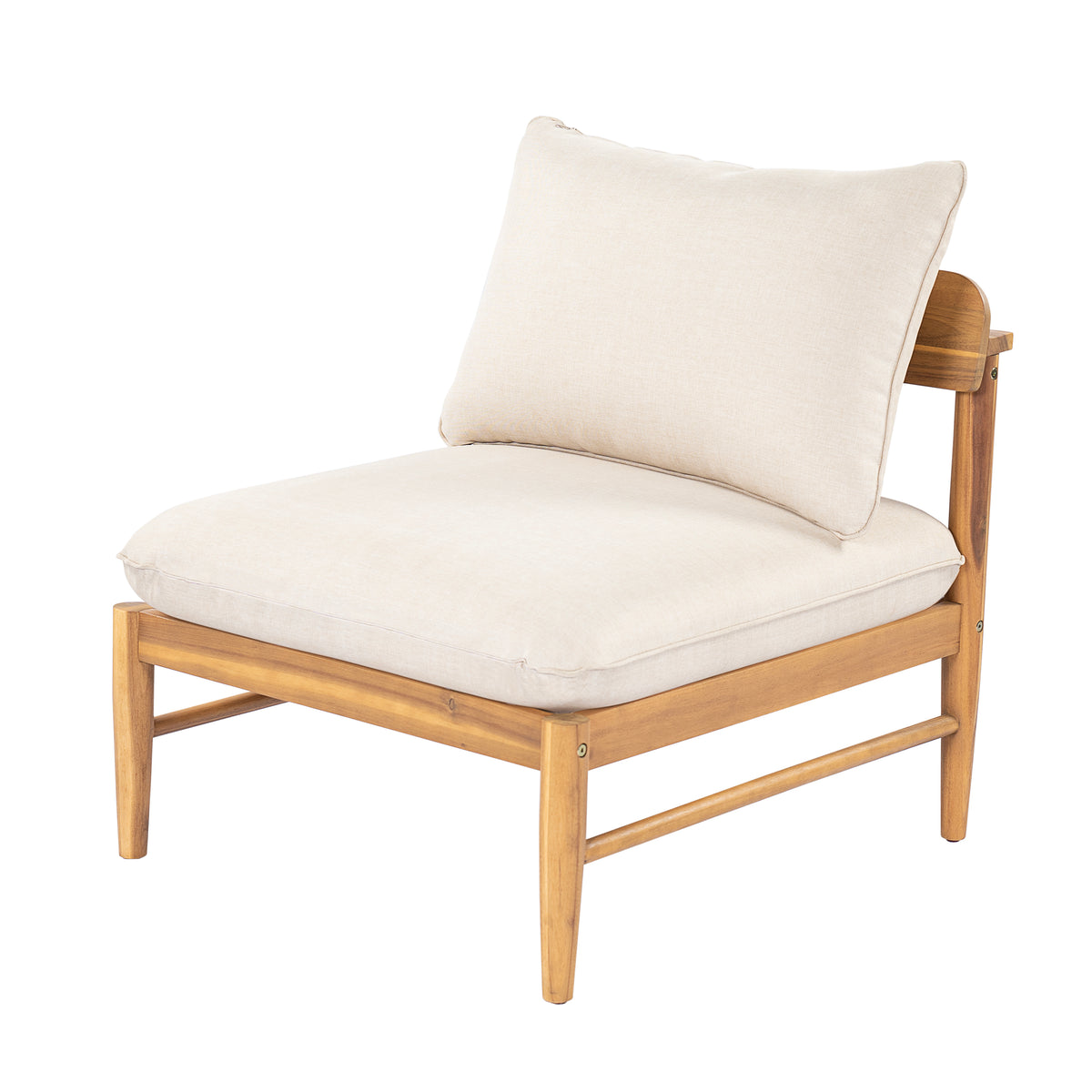 Light Teak Finish Solid Wood Armless Outdoor Sofa with Cushions