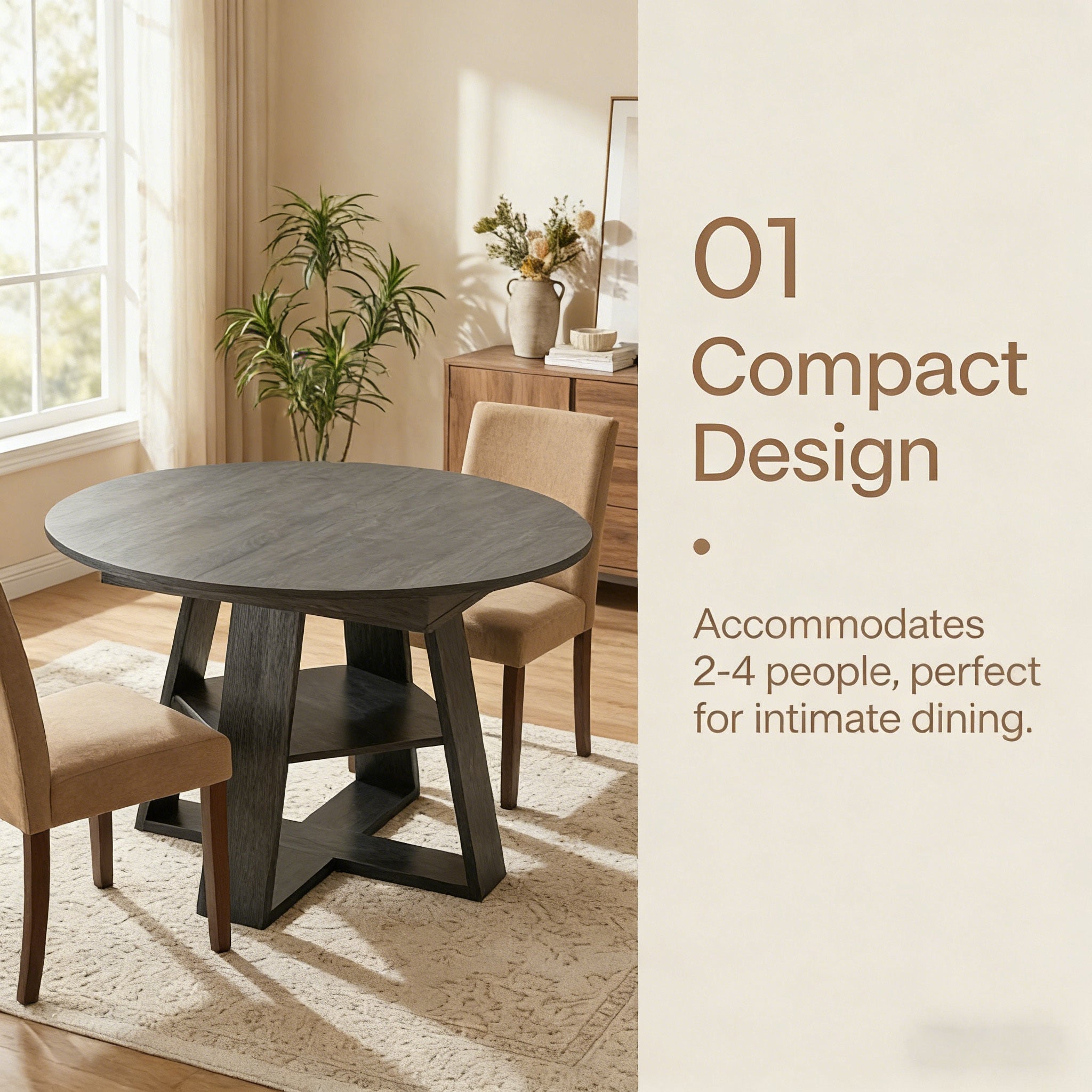 Feature graphic on the compact design seating two to four people