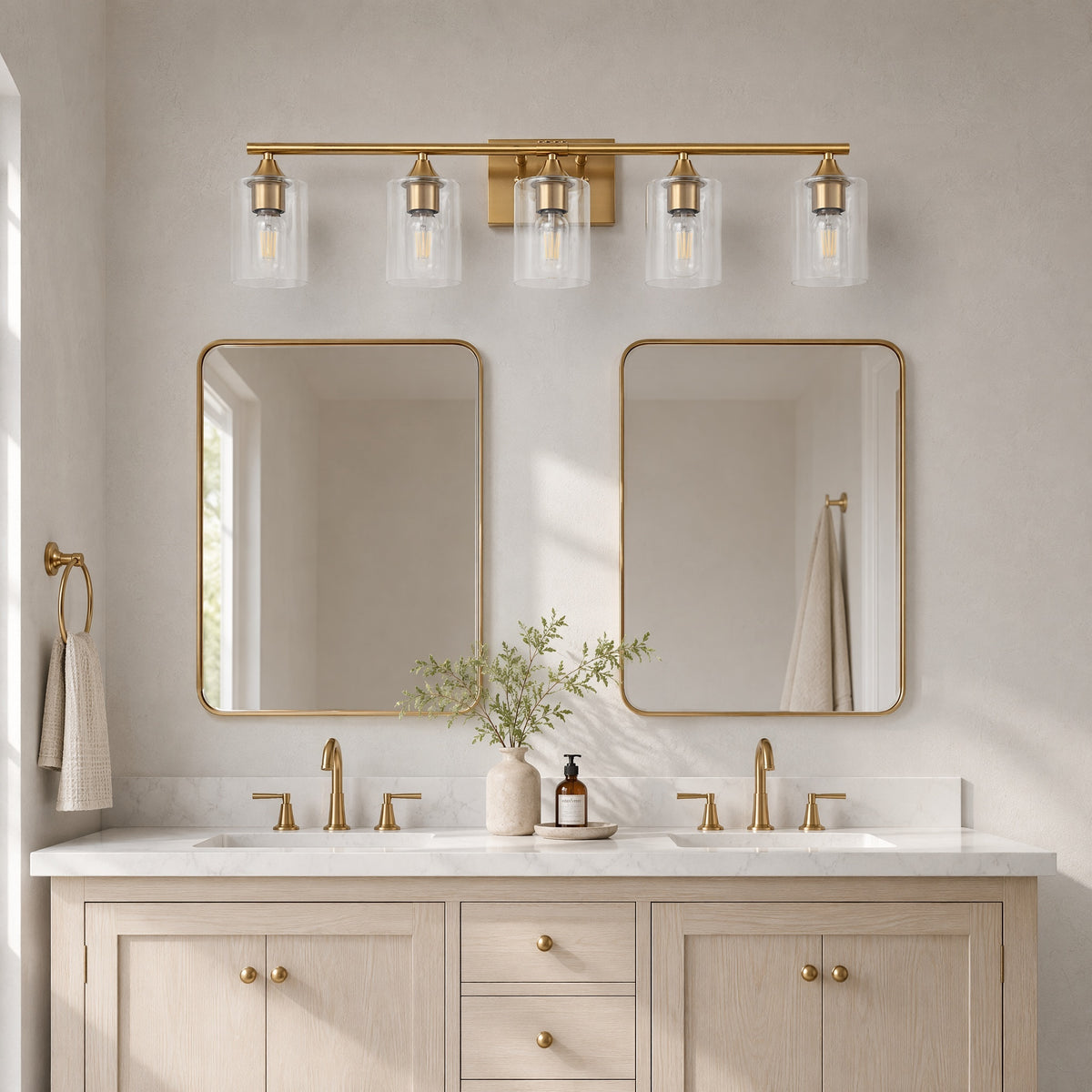 Gold Farmhouse 5-Light Vanity Light, 32 in