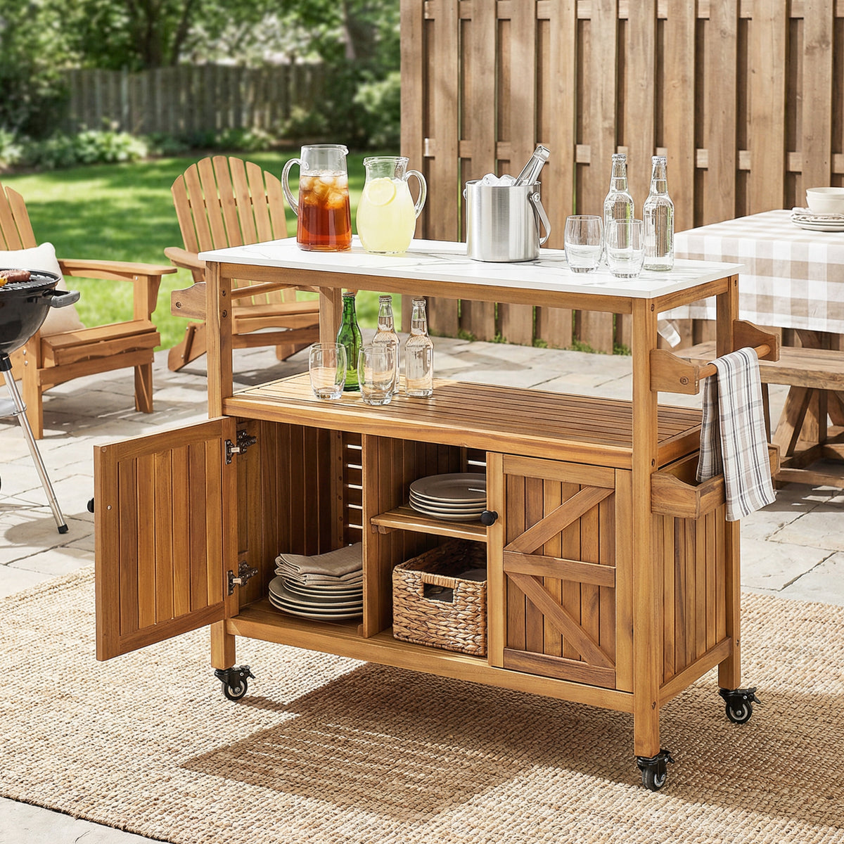 Natural Solid Wood Outdoor Bar Cart