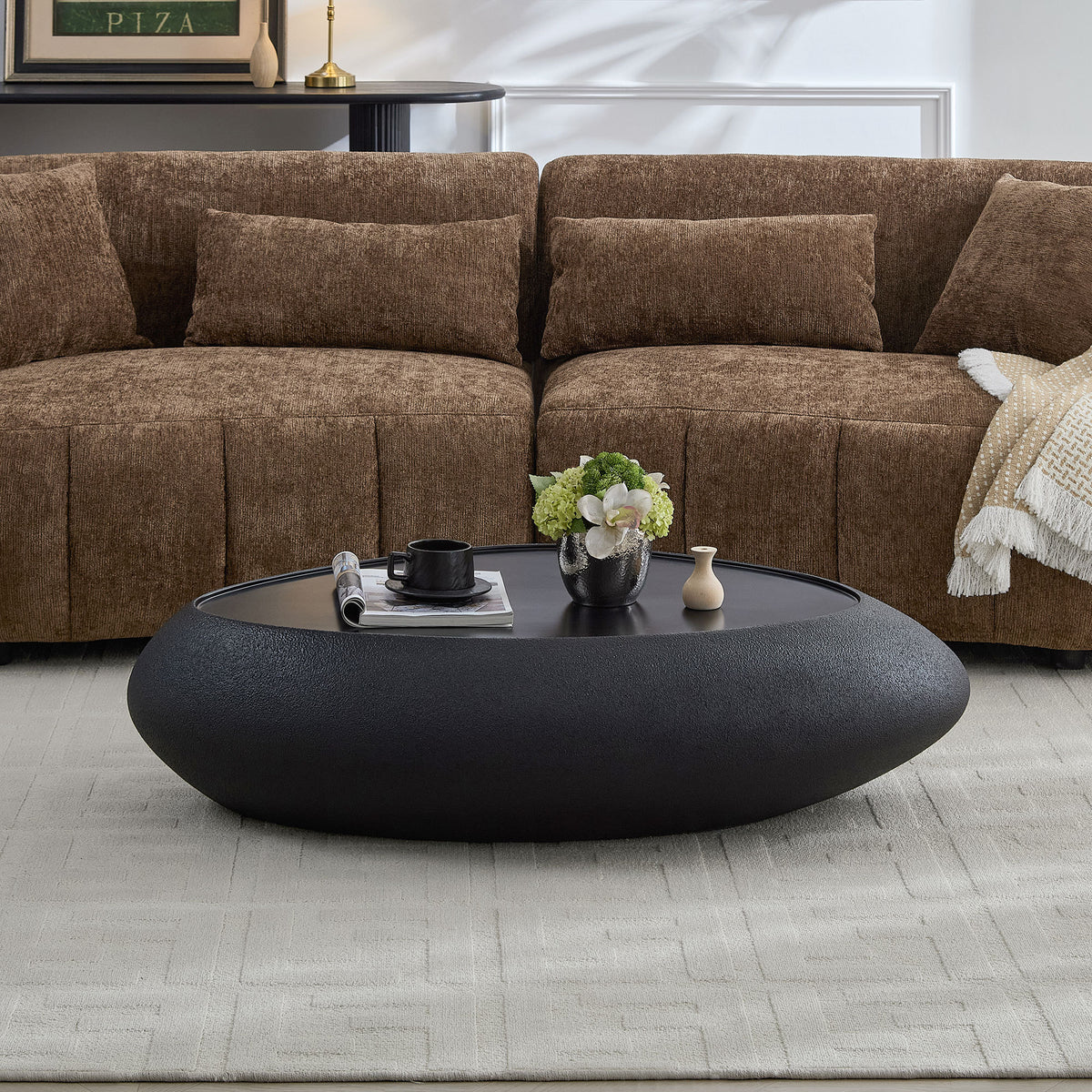 Black Oval Coffee Table, 47.2 in, Fiberglass