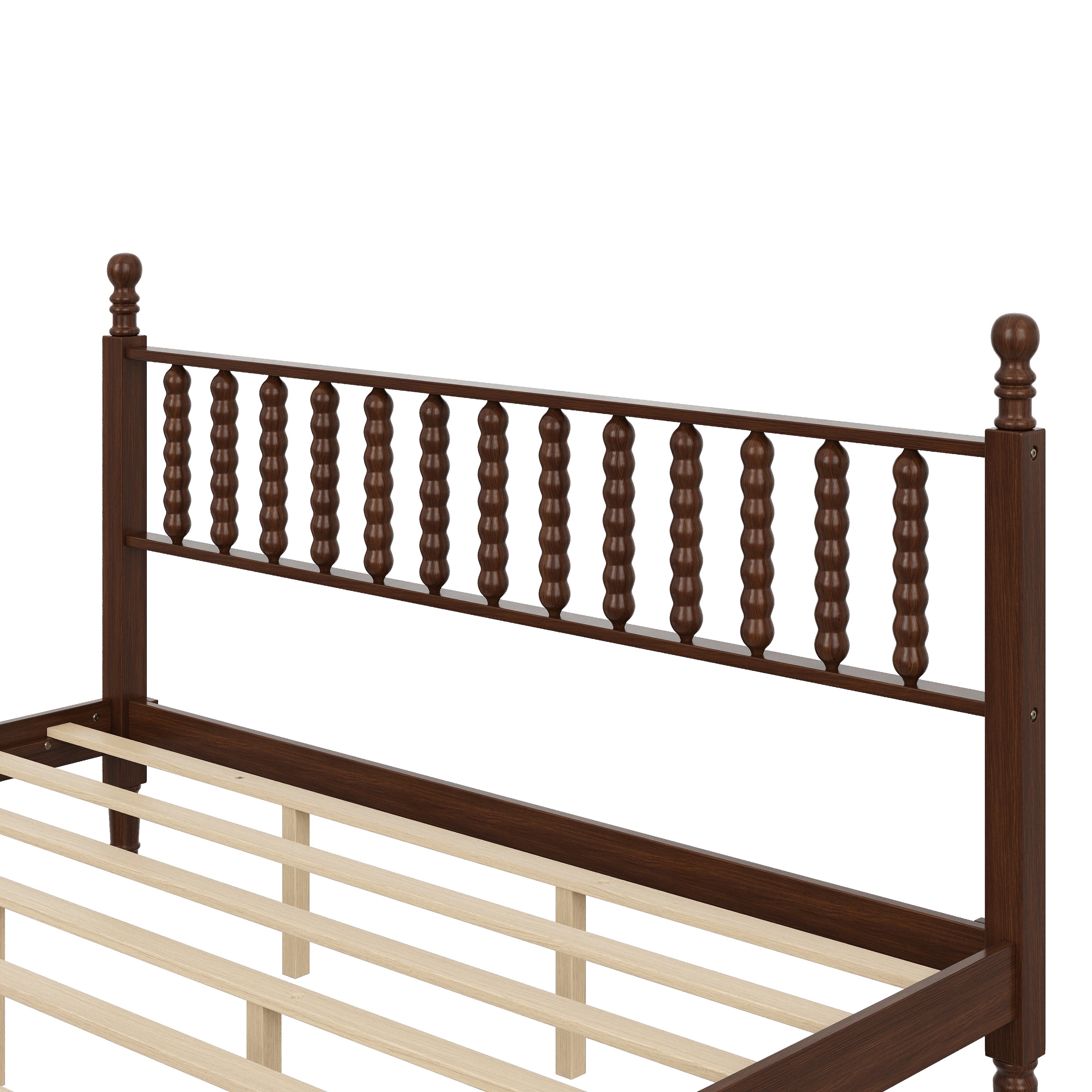 Dimension diagram of walnut king bed frame, 84.6 x 79.2 x 45 inches