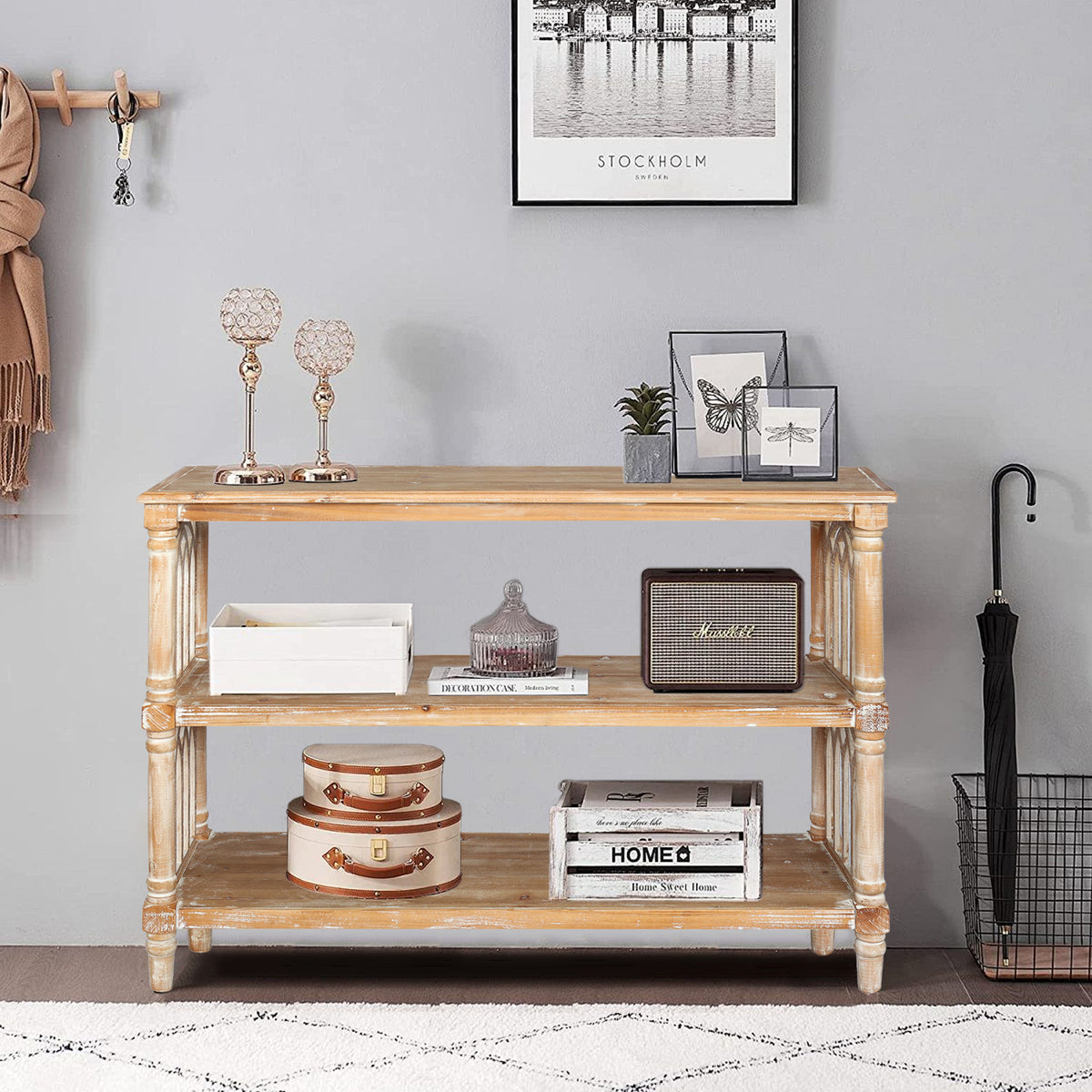 Natural Entryway Console Table, 47.2 in Wide, Rustic