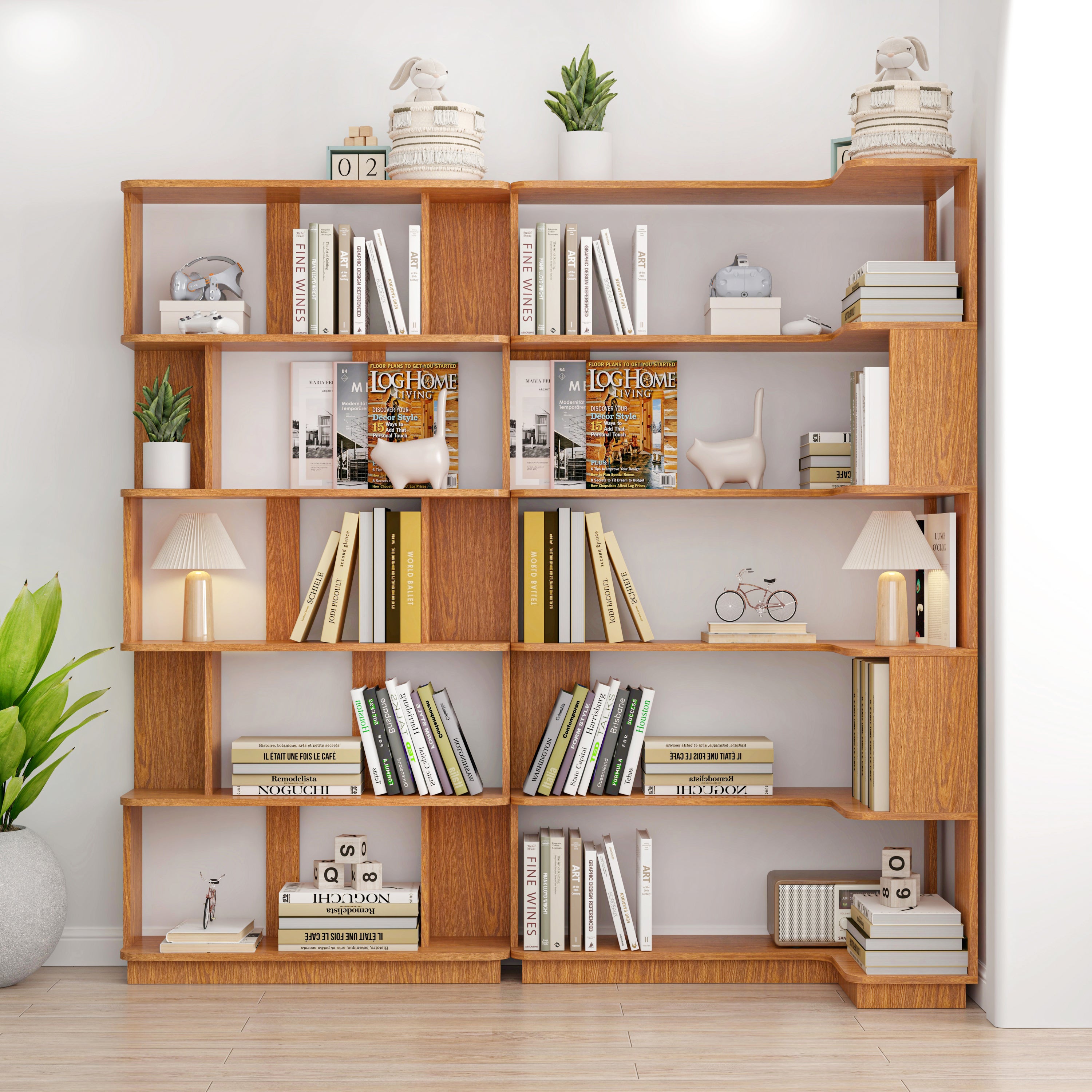 Bookcase, 66.9 in, Oak, 64.56 in Tall