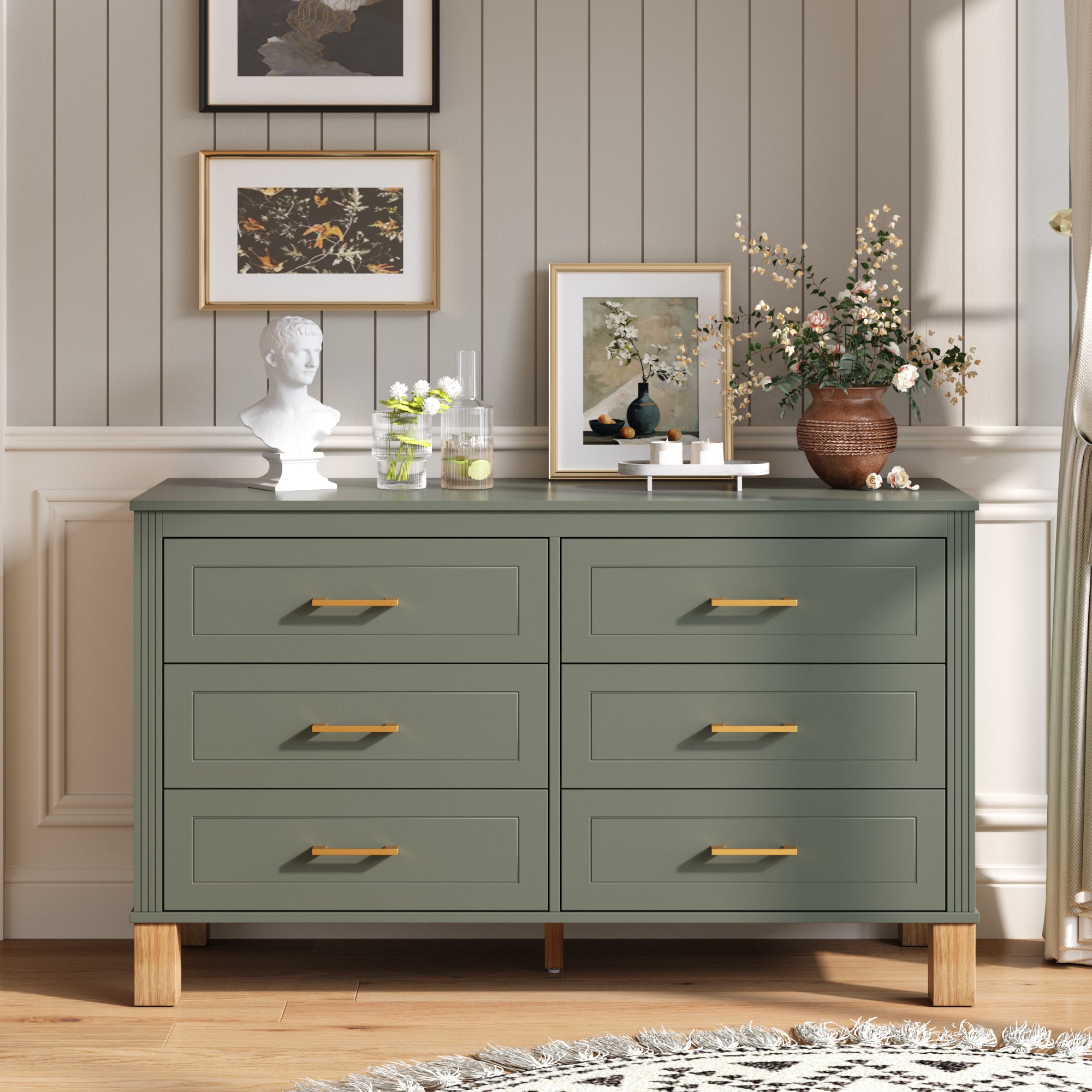 Olive 6-Drawer Dresser, 47.24 Inches Wide, Modern