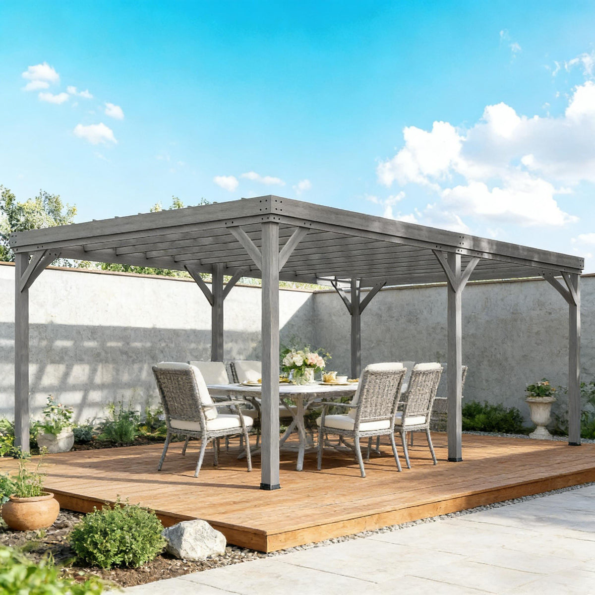 Gray Solid Wood Pergola, 12x20 ft