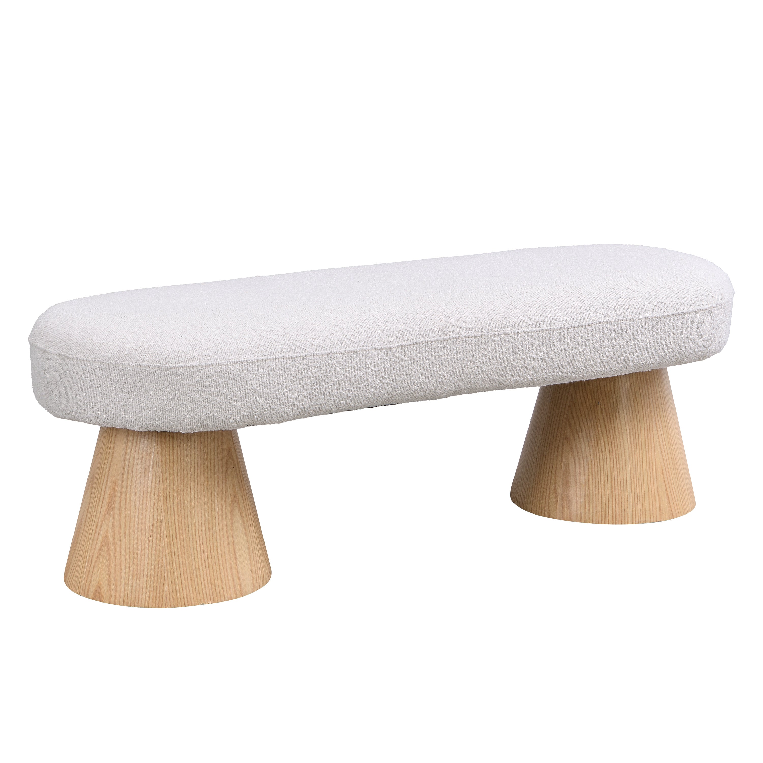 Dining Bench 49 inch, Cream Boucle Top with Natural Wood Legs