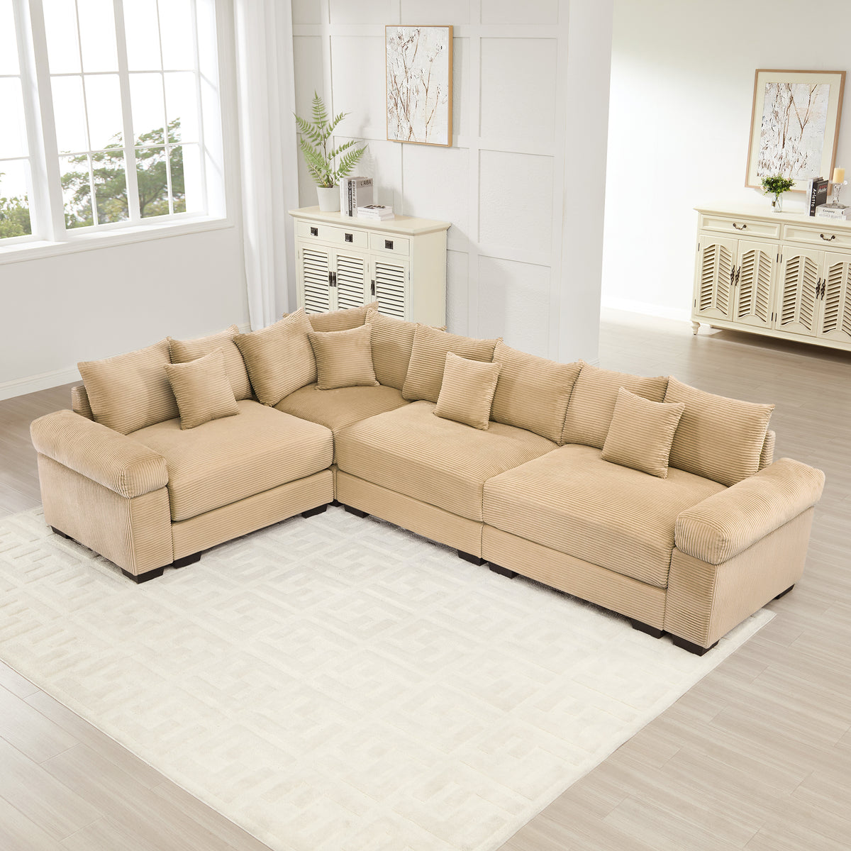 Camel Corduroy Modular Sectional, 4-Seat