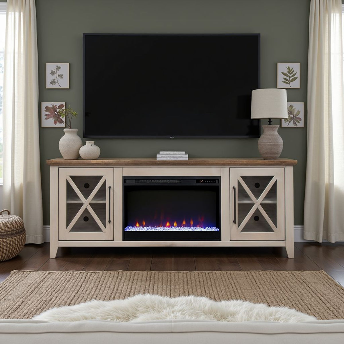 Beige Fireplace TV Stand for TVs up to 80 in, 66 in Wide