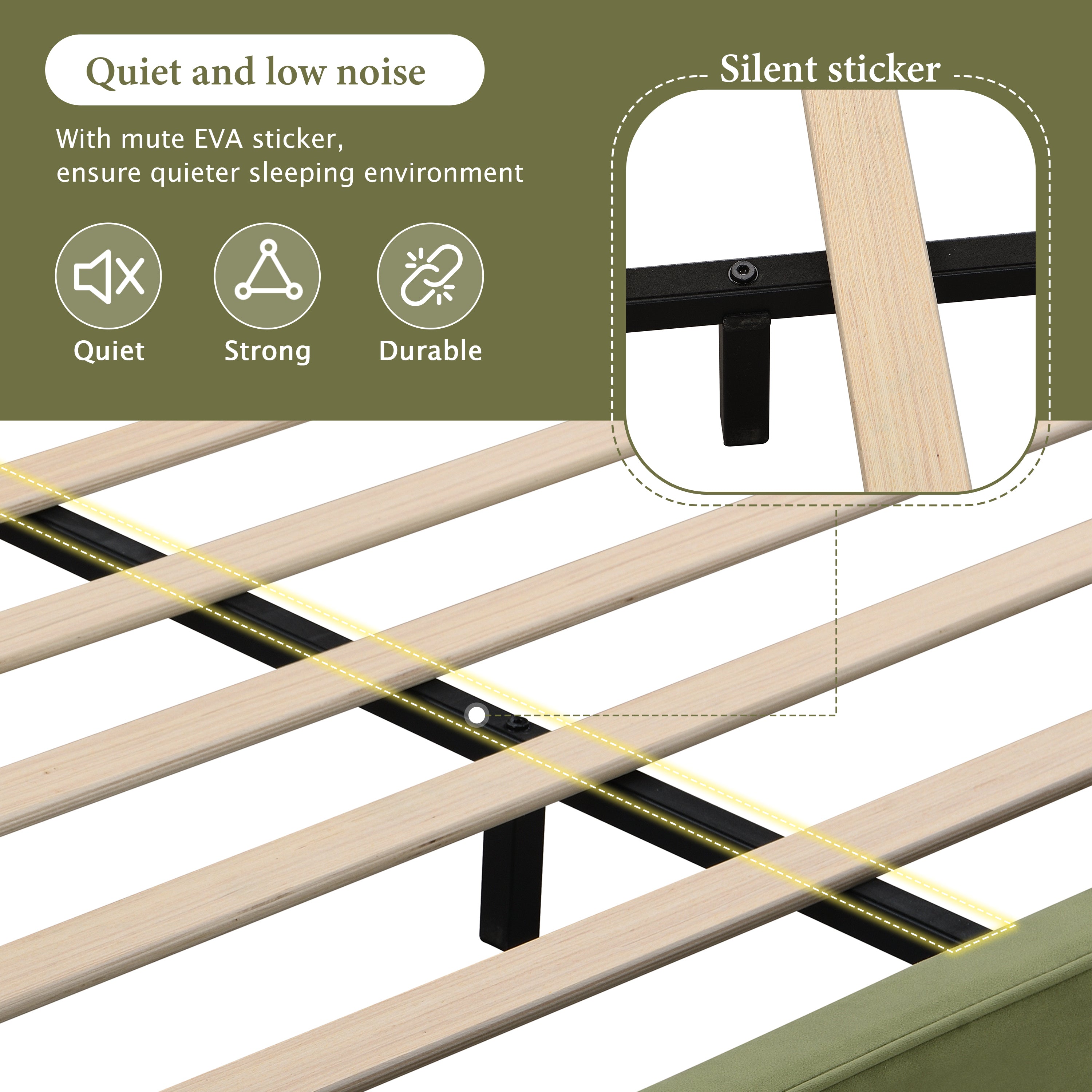 Line drawing of olive green king bed frame dimensions and weight capacity