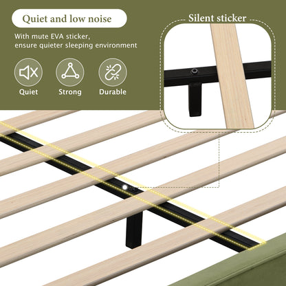 Line drawing of olive green king bed frame dimensions and weight capacity