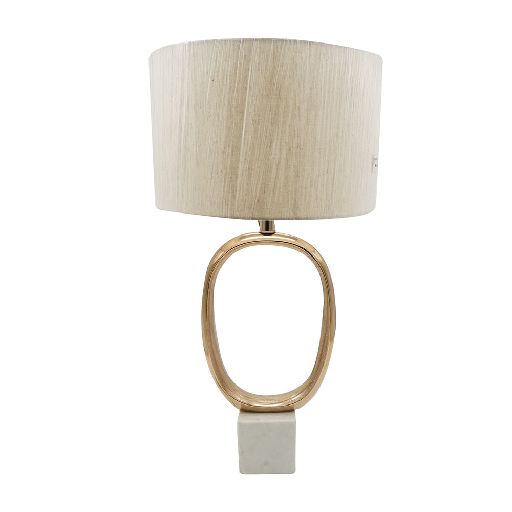 Oval Cutout Metal Table Lamp with Linen Shade, Multicolor