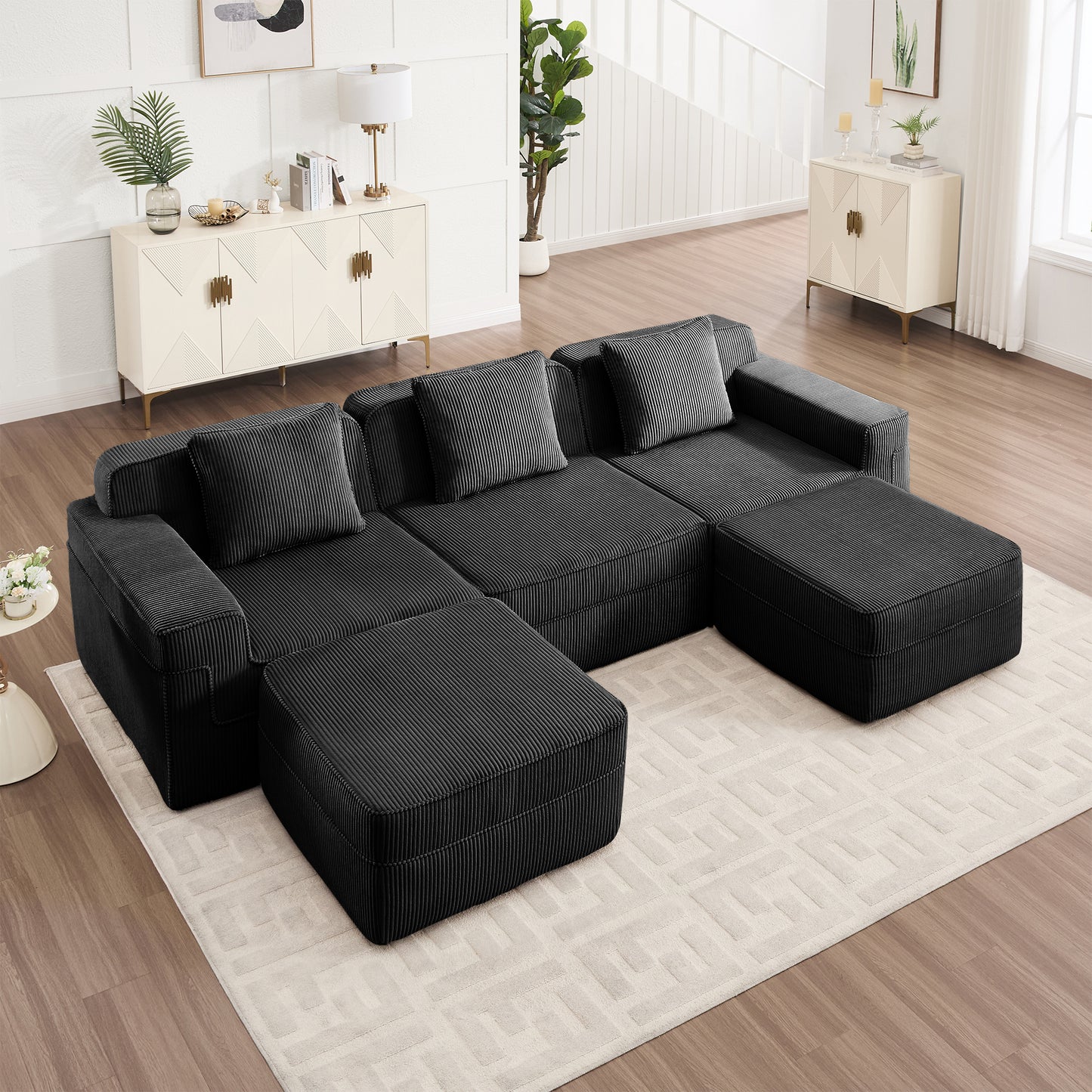 Boneless Couch – 3 Seater with 2 Ottomans, Black