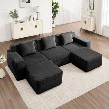 Boneless Couch – 3 Seater with 2 Ottomans, Black
