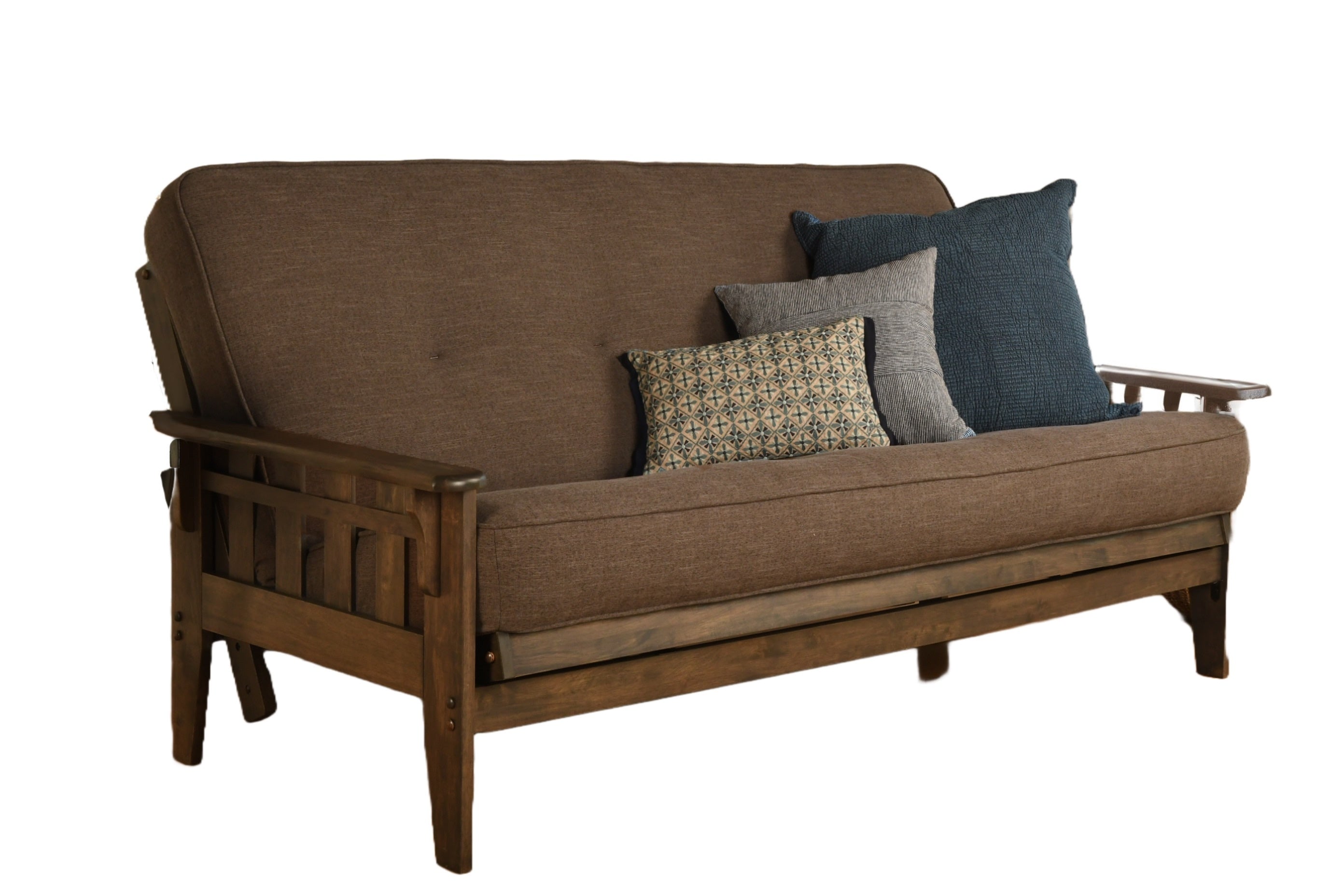Full Size Futon Frame with Mattress, Solid Wood Walnut
