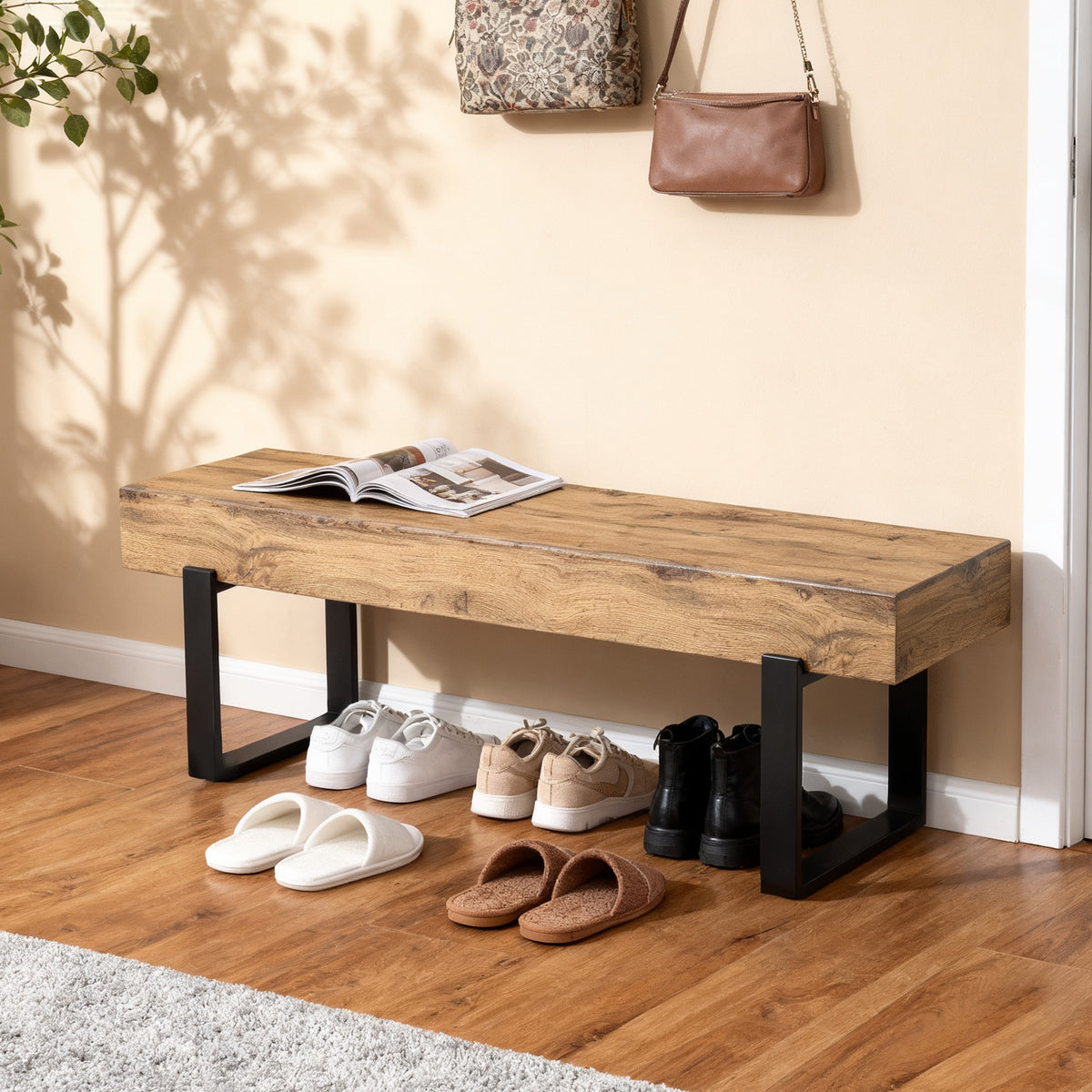 Natural Entryway Bench, 59.1 in Wide
