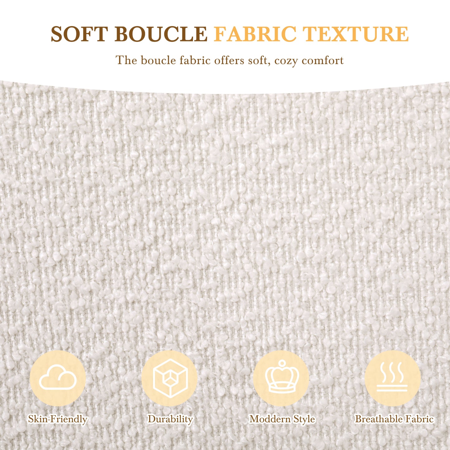 Close-up of white boucle fabric showing soft looped texture