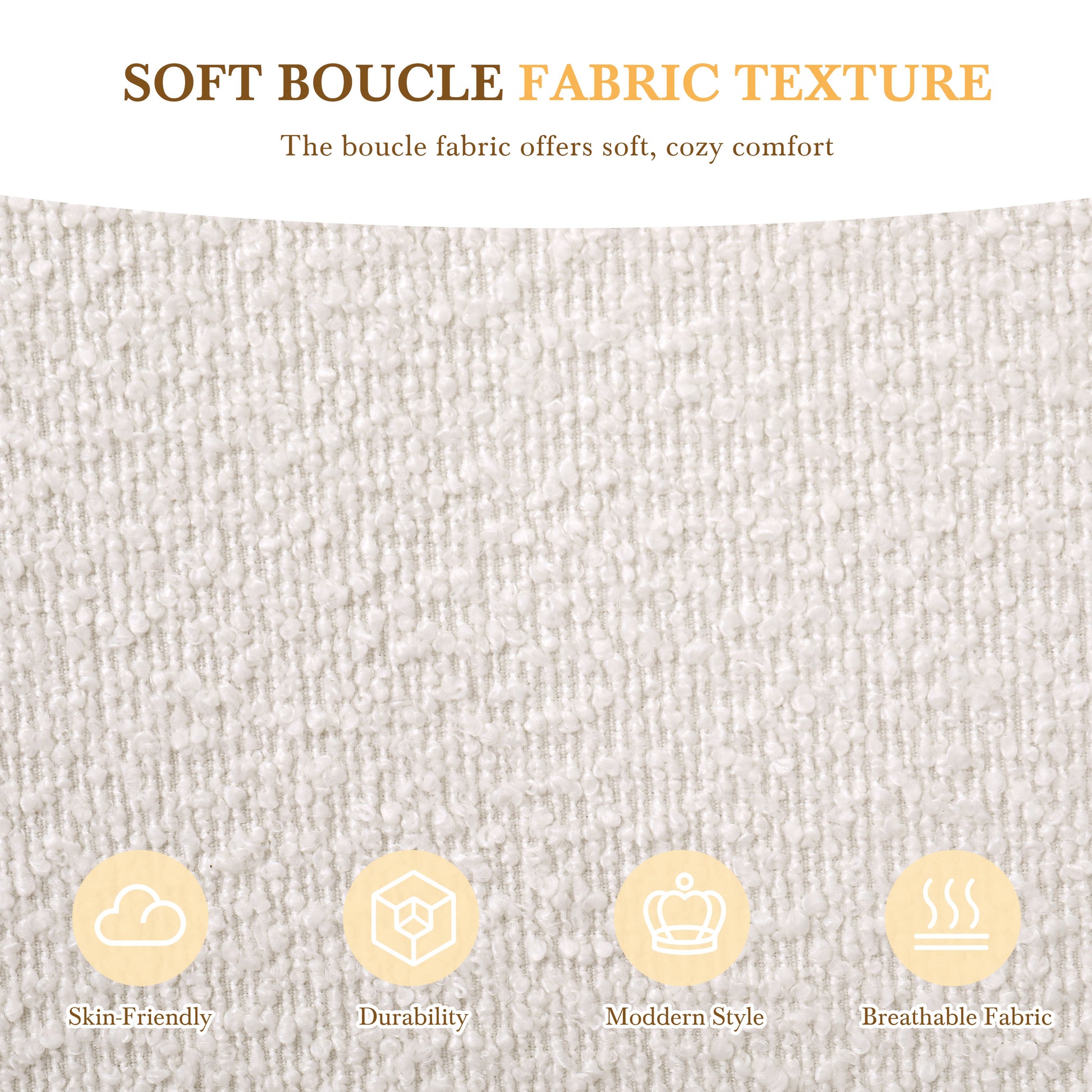 Close-up of white boucle fabric showing soft looped texture