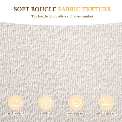 Close-up of white boucle fabric showing soft looped texture