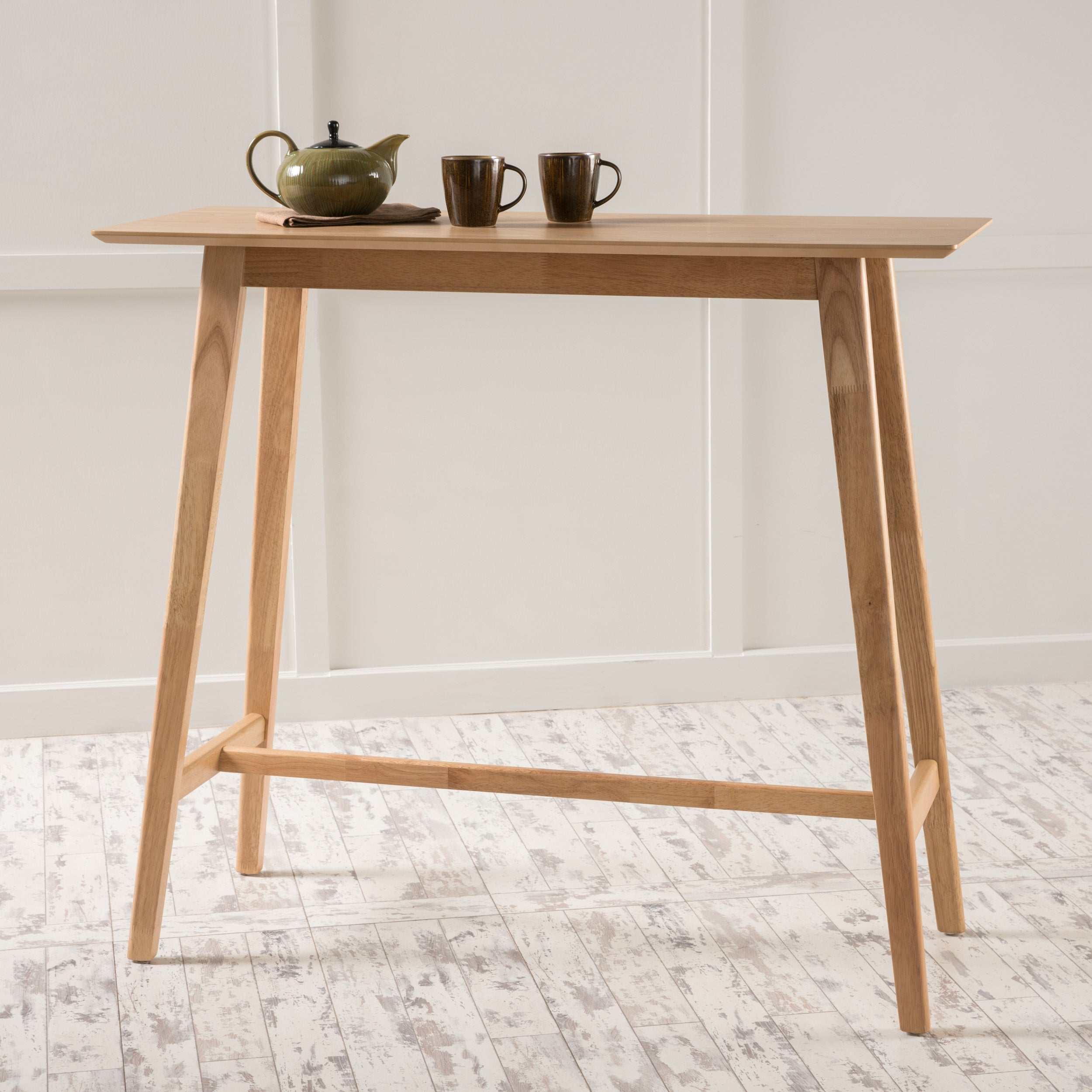 Bar Table, Mid-Century Wood 47-inch Rectangular, Natural Oak