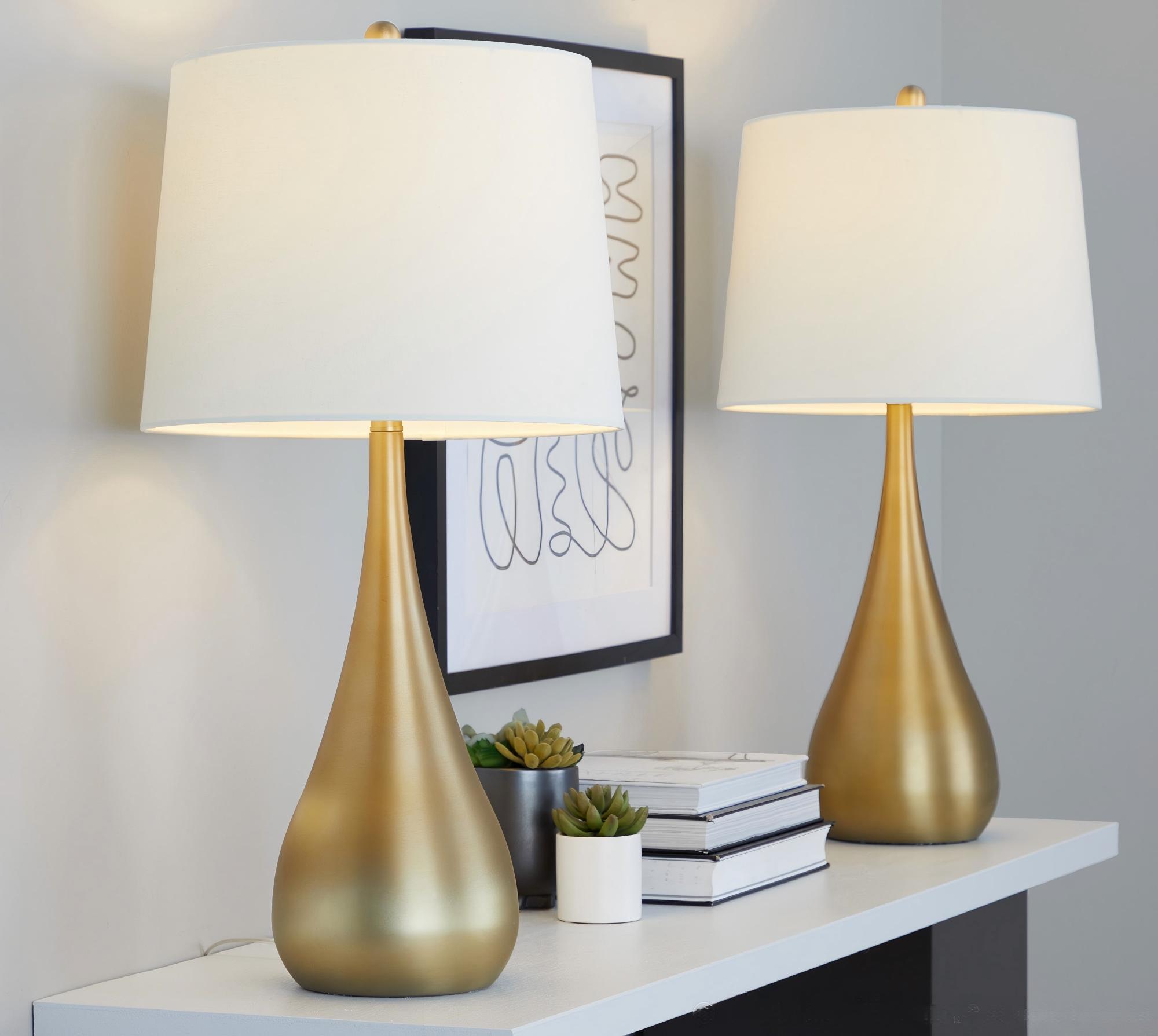 Table Lamp with Linen Shade, Set of 2, Gold