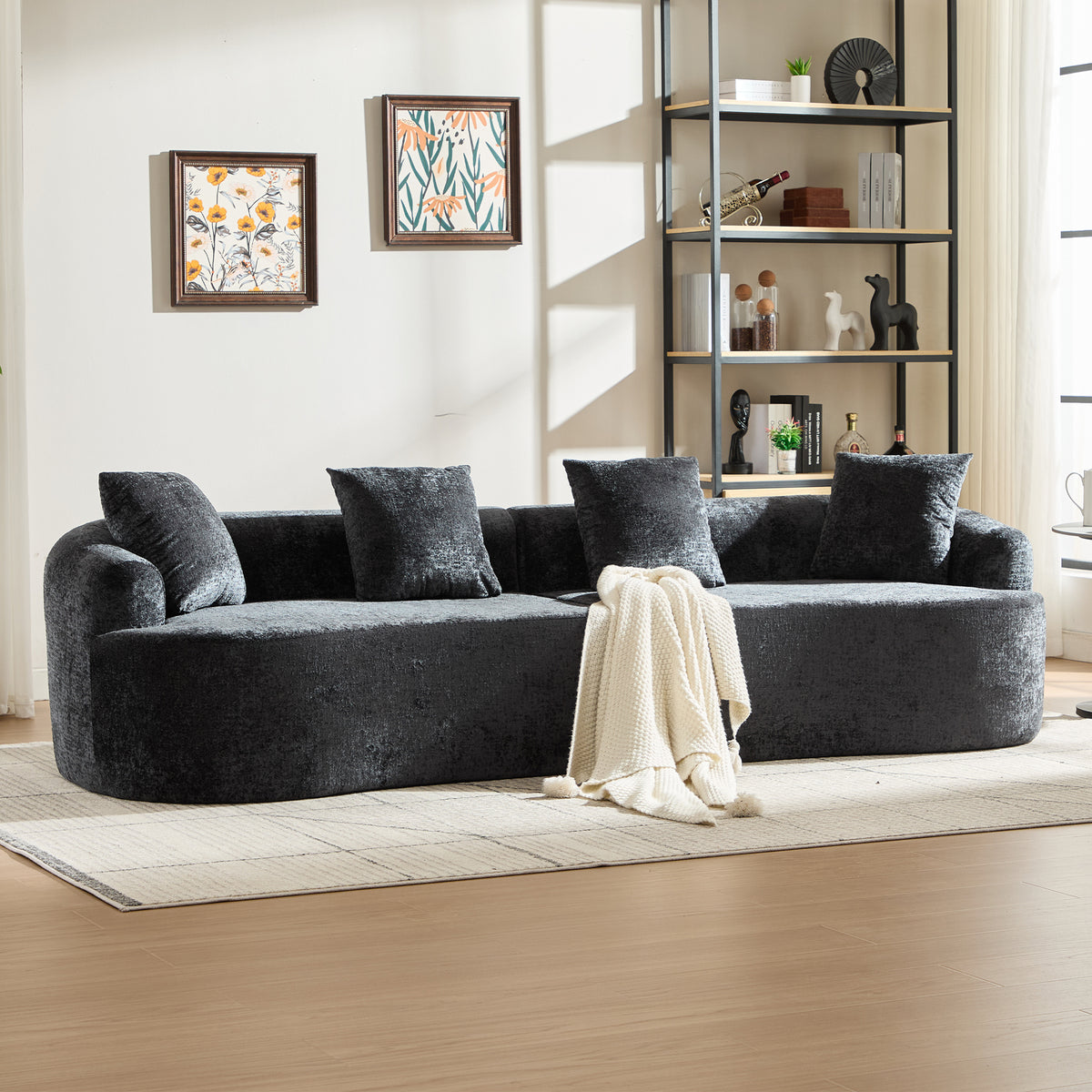 Black Chenille Loveseat, No Assembly