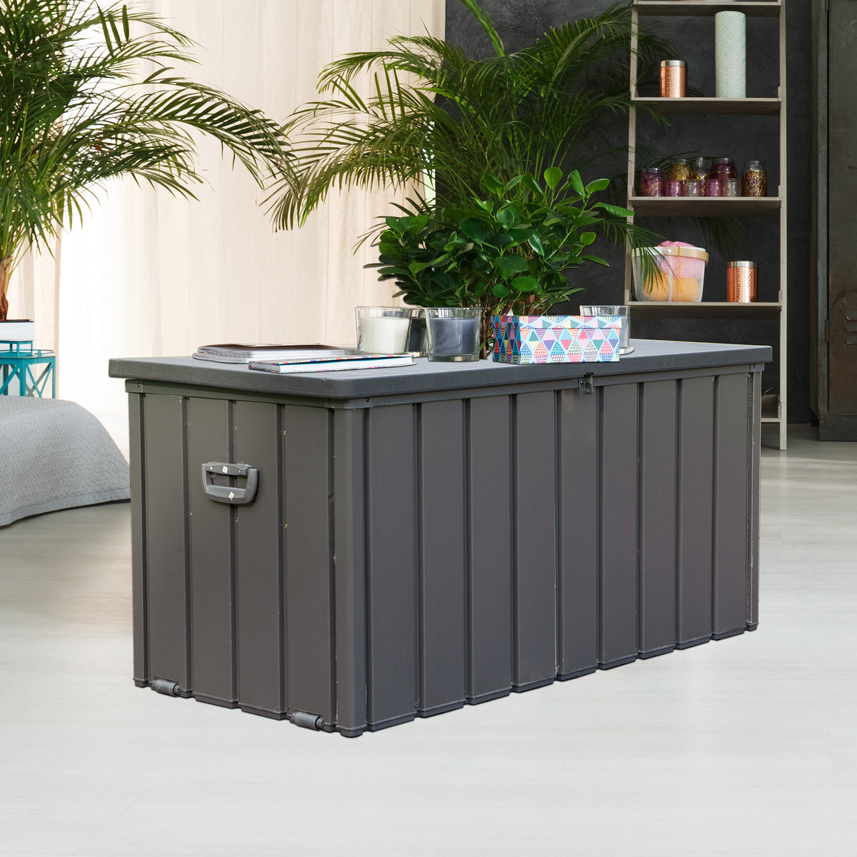 100 Gallon Dark Gray Metal Deck Box Lockable