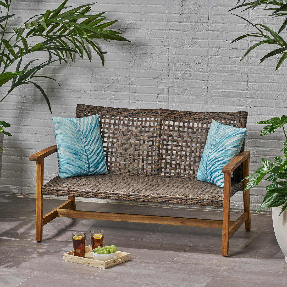 Natural Solid Wood Outdoor Loveseat, 52 in Wide