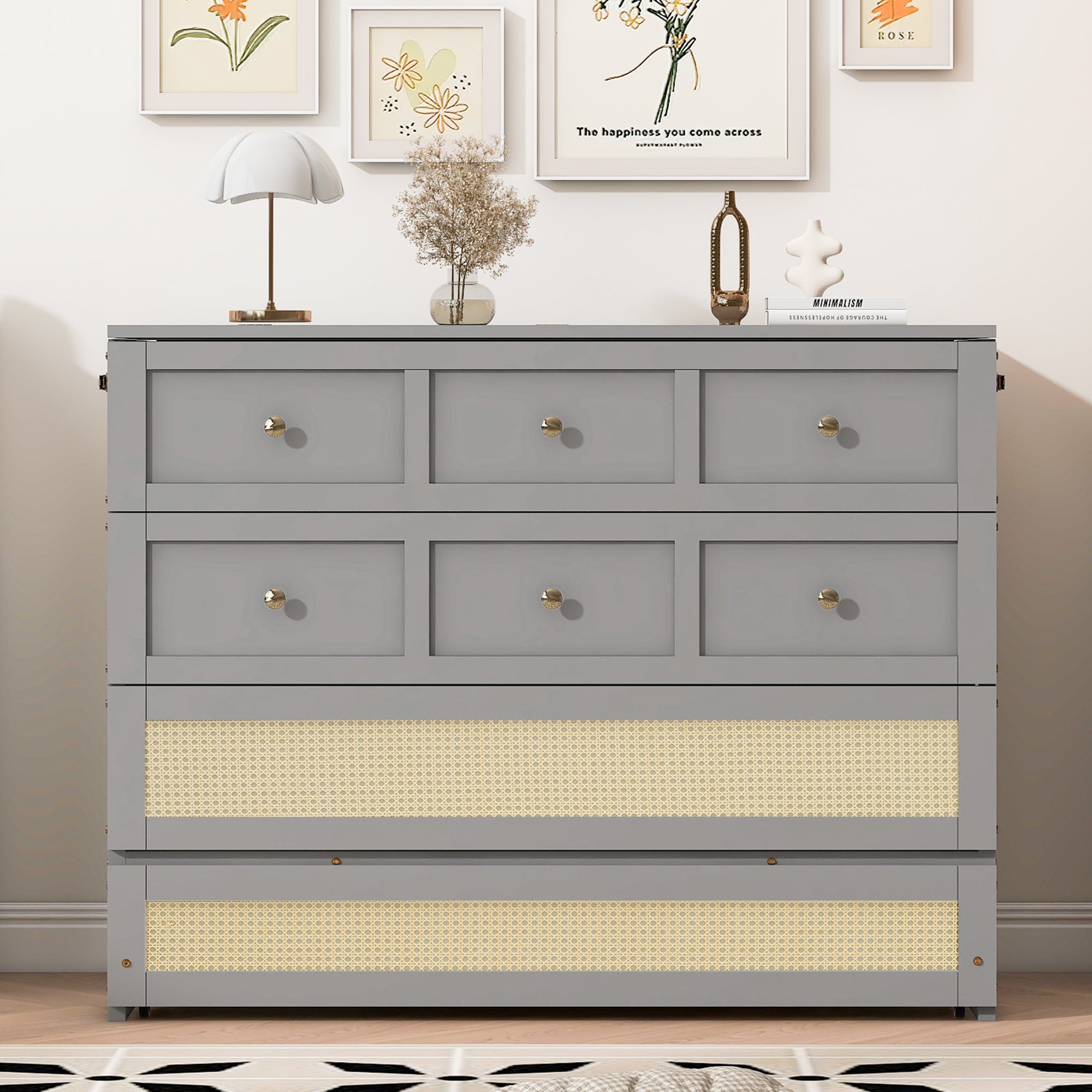Gray Full Size Murphy Bed with Storage Drawers