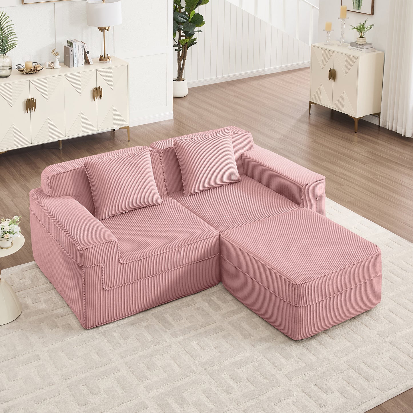 Boneless Couch – 2 Seater with Ottoman, Pink