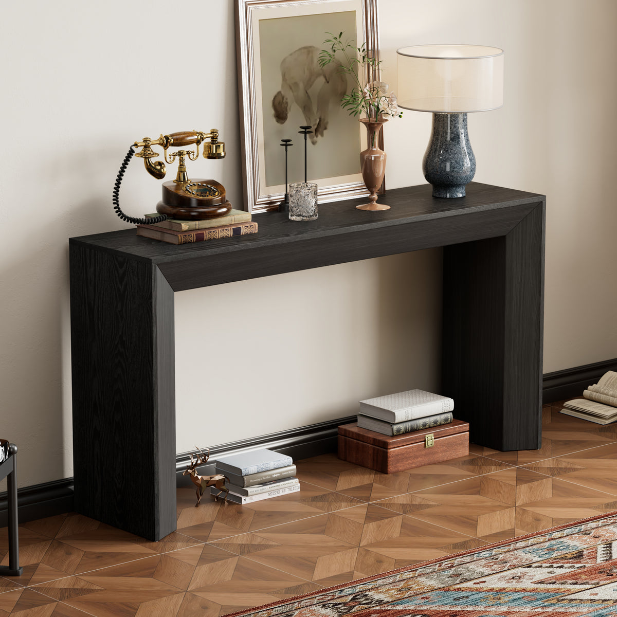 Black Entryway Console Table, 59 in Wide