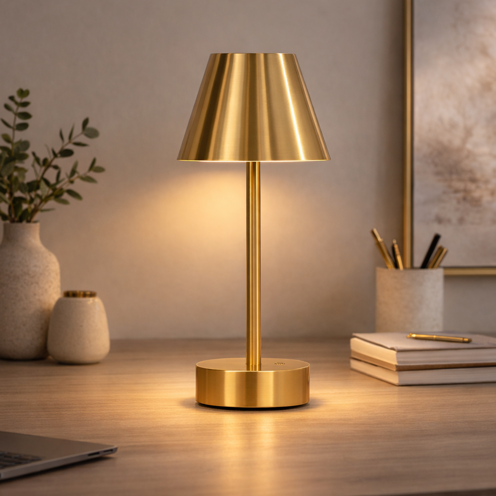 Table Lamp with Rechargeable Dimmable LED, Antique Brass