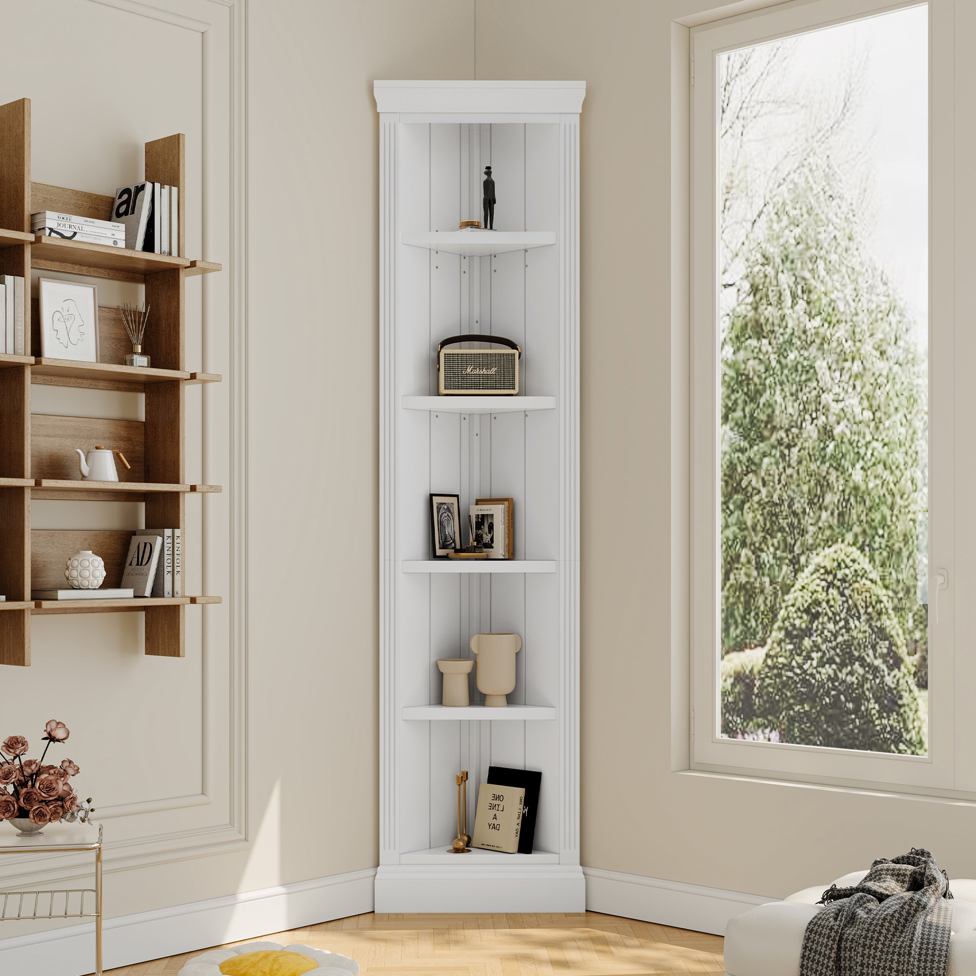 Modern Bookcase with Adjustable Shelves, 21 in, White