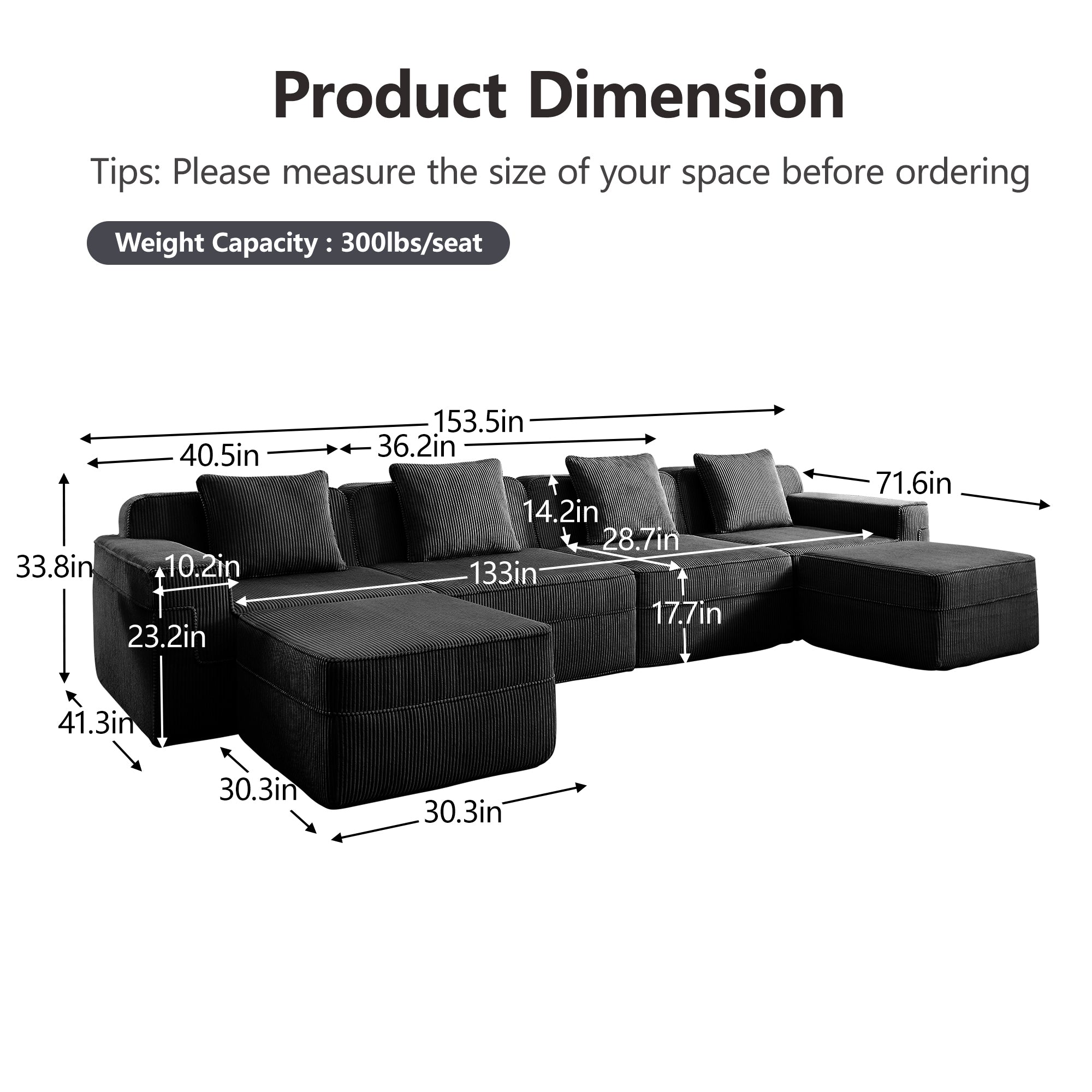 Hudson 4-Seat Boneless Couch in Black #OttOnly_2 #Color_Black