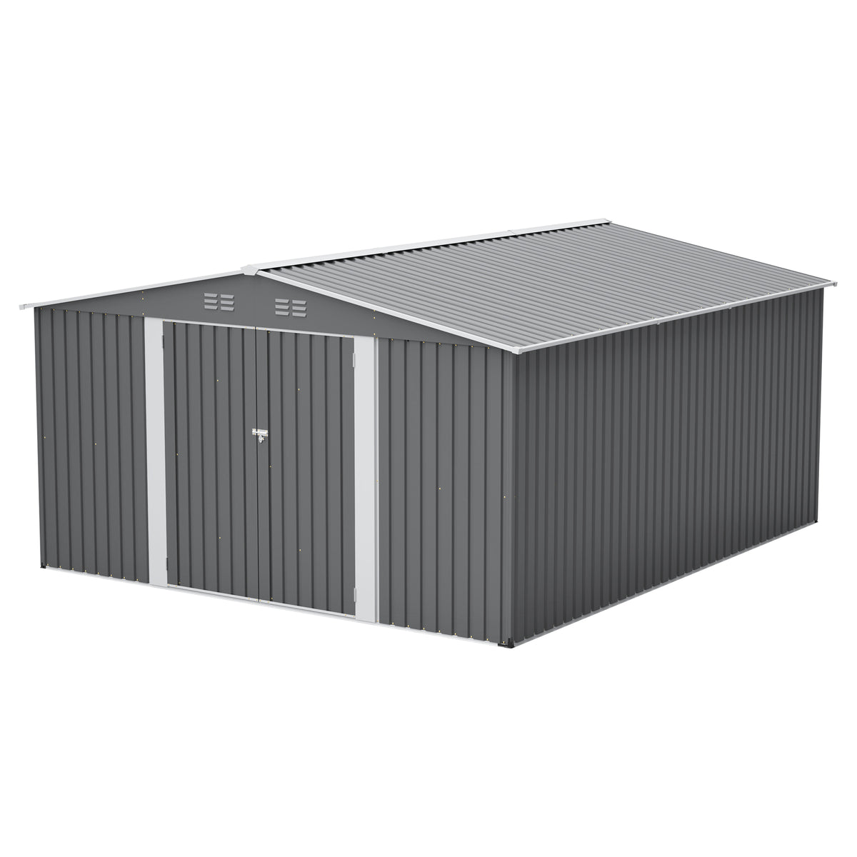 12x14 ft Gray Metal Storage Shed with Lockable Doors