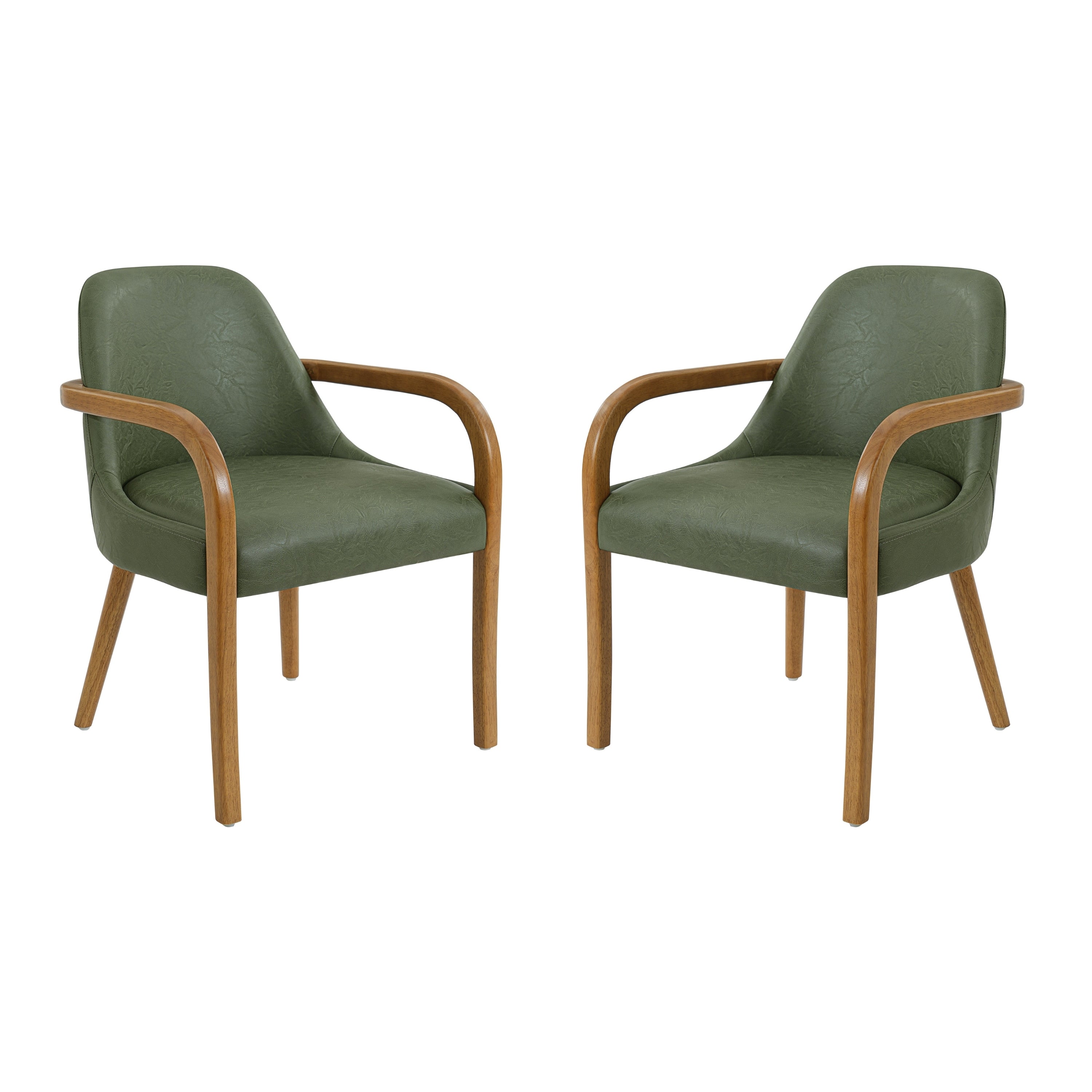 Mid-Century Dining Armchairs Set of 2, Green Vegan Leather