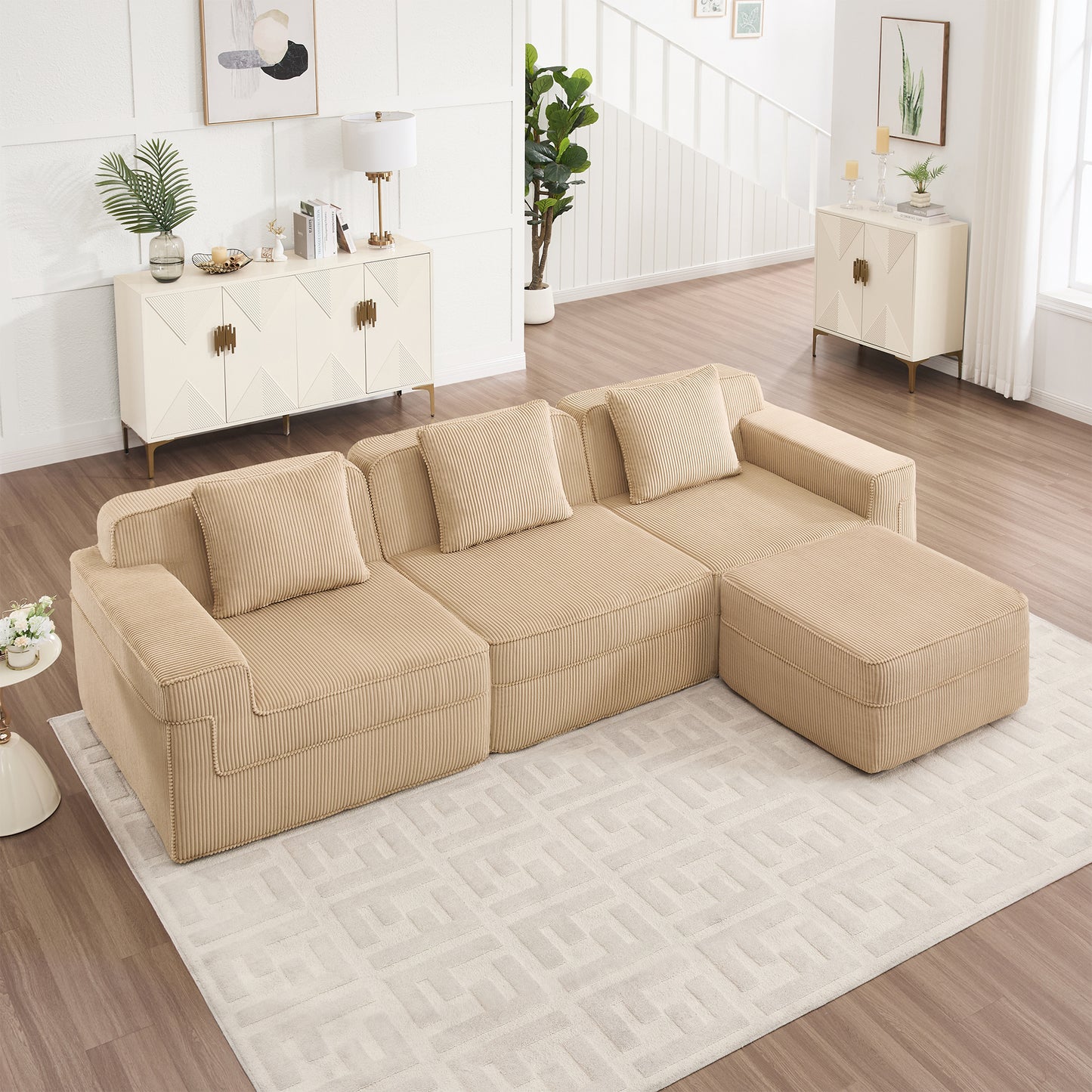 Boneless Couch – 3 Seater with Ottoman, Camel