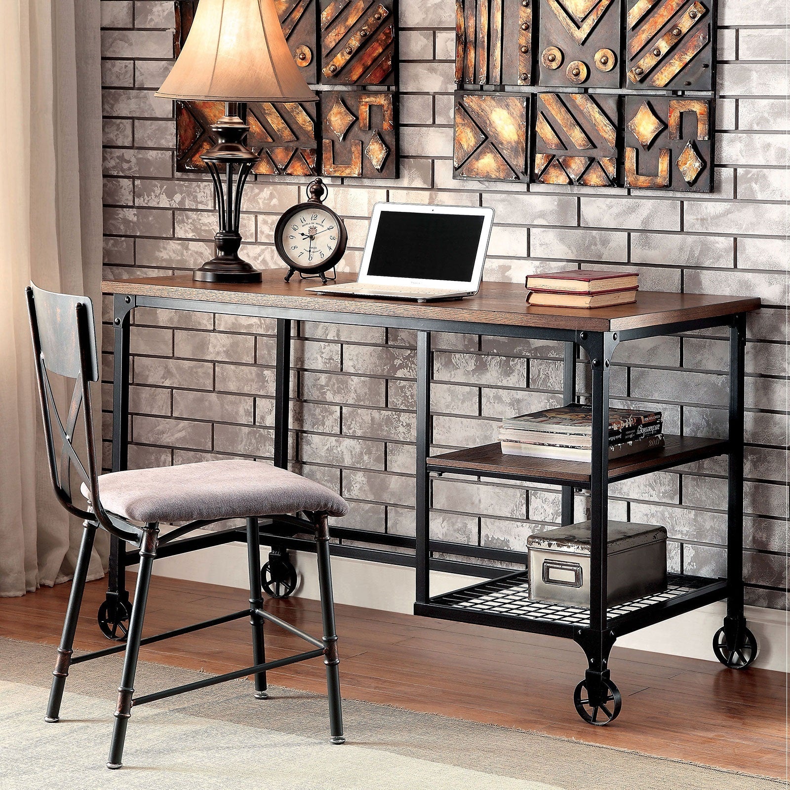 Rolling Industrial Computer Desk, 48 in, Black