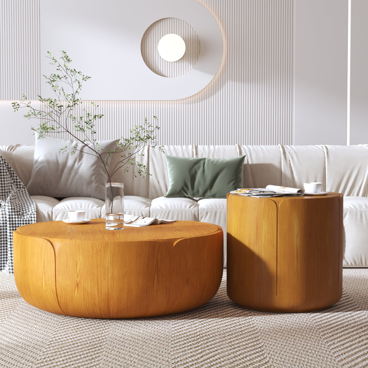 Natural Round Coffee Table, Set of 2
