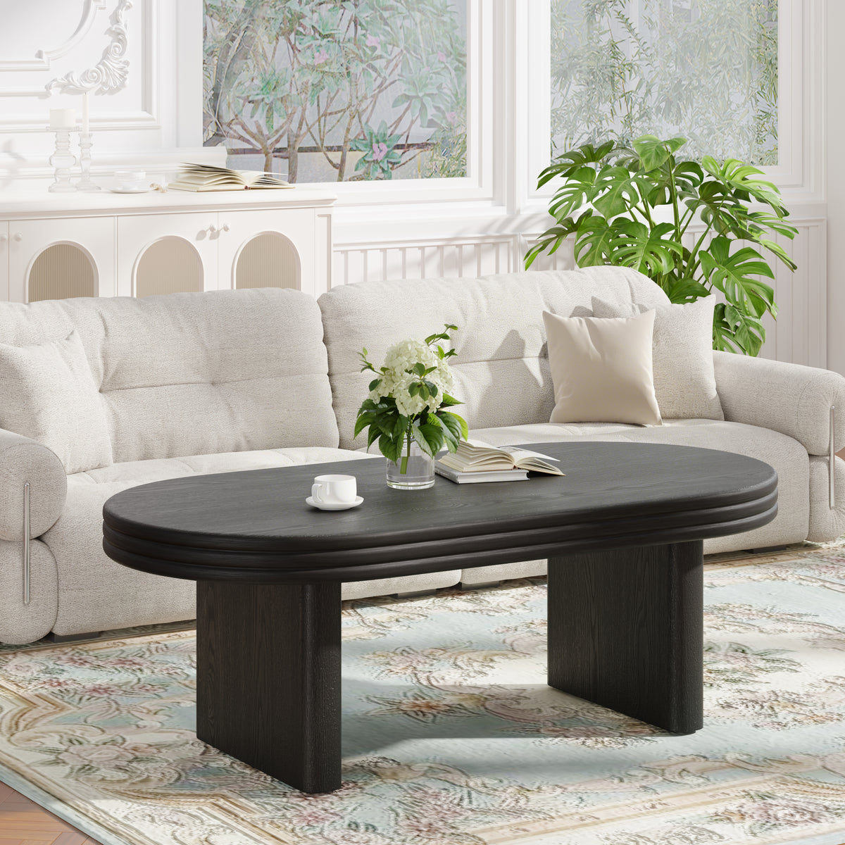 Black Oval Coffee Table, 47.2 in