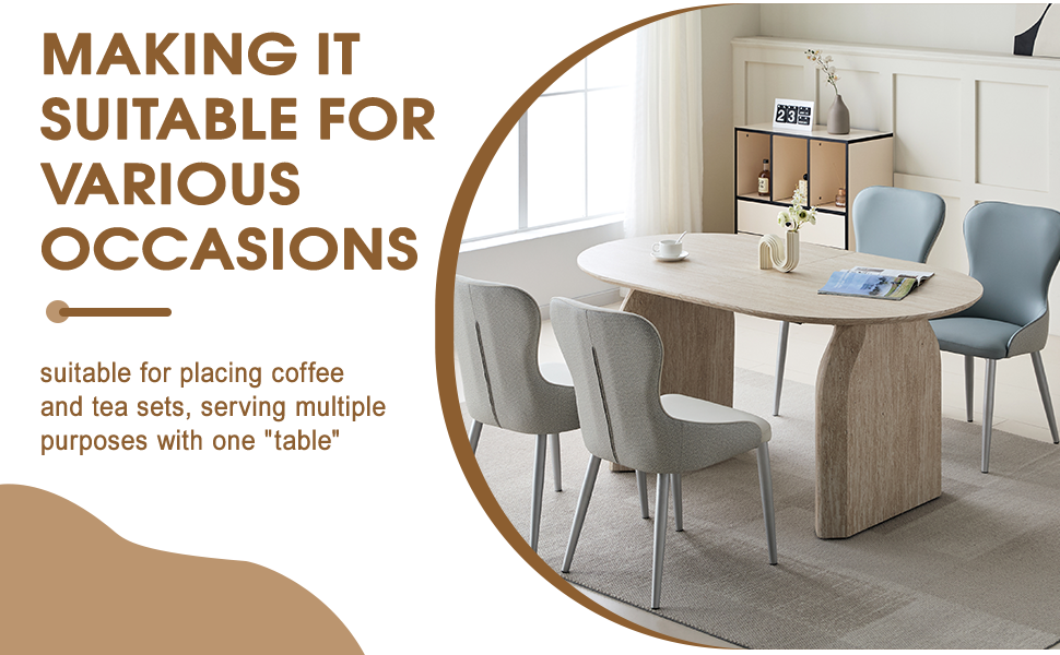 Feature graphic for various occasions showing the oval table set with upholstered chairs