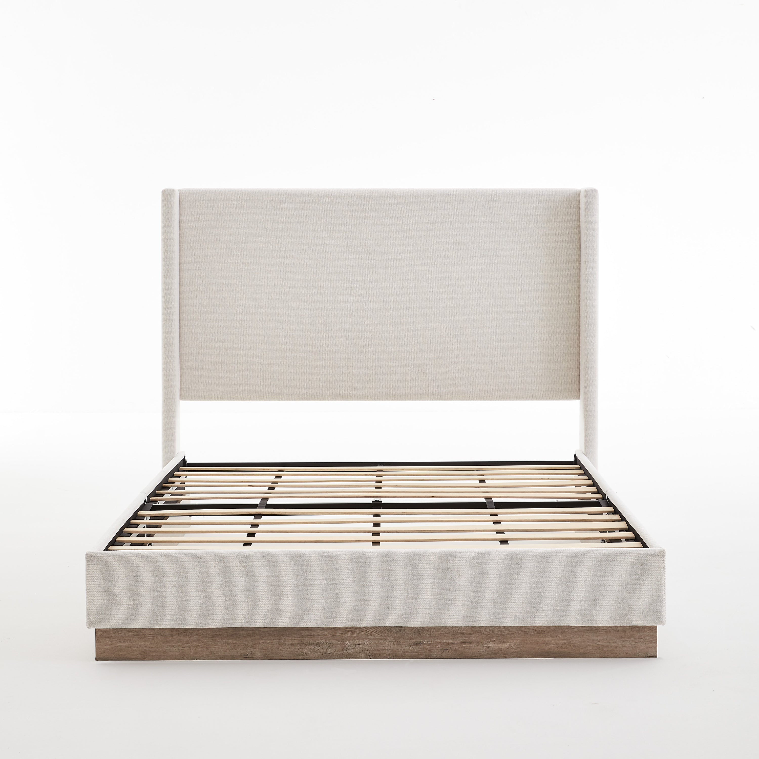 Upholstered Platform Bed, King, Ivory Canvas Wingback