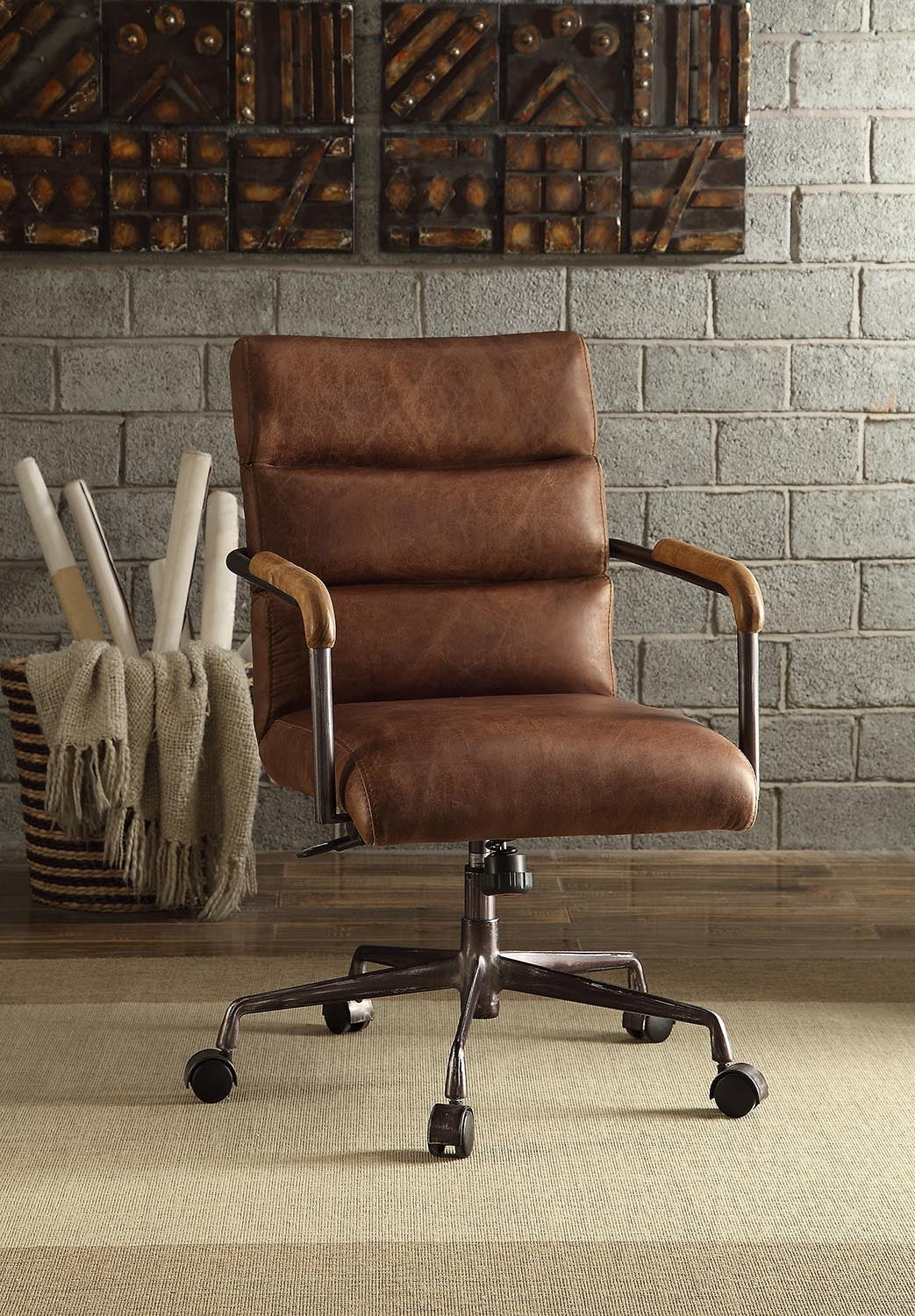 Rolling Retro Office Chair, 26 in, Brown