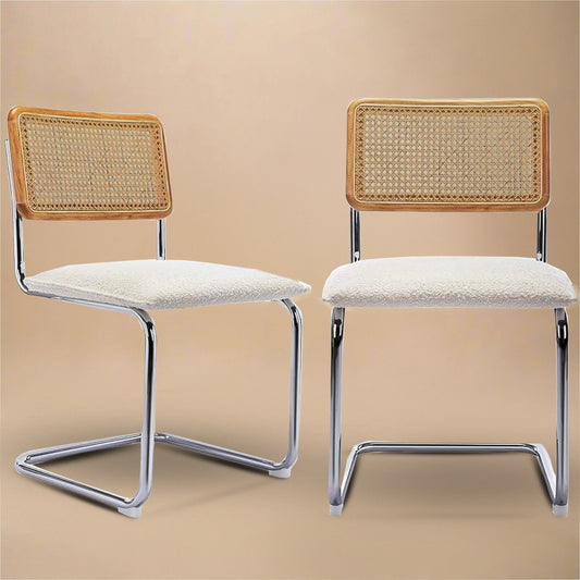 Rattan Dining Chairs – Set of 2, White Boucle