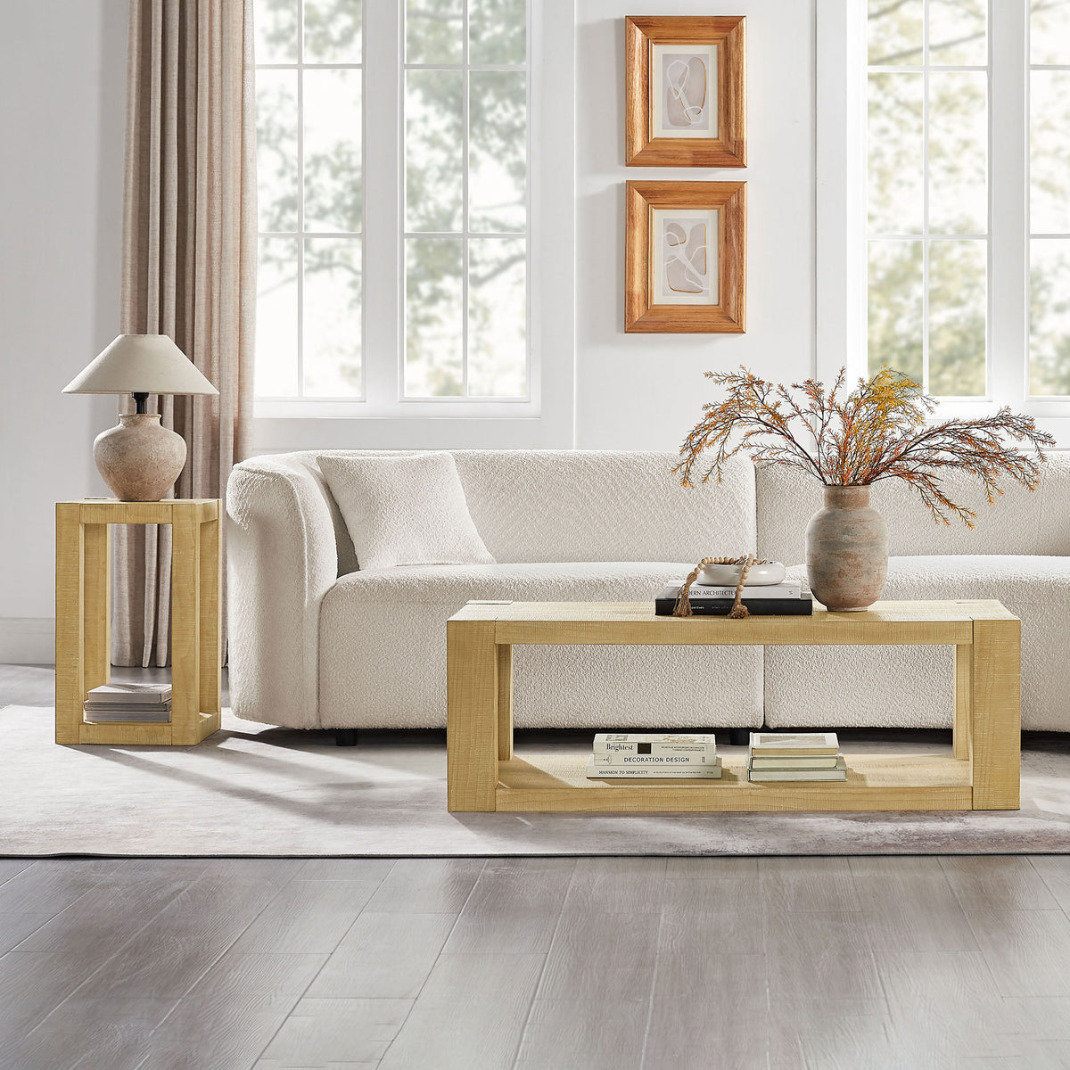 Natural Rectangular Coffee Table and Side Table Set, 48 in